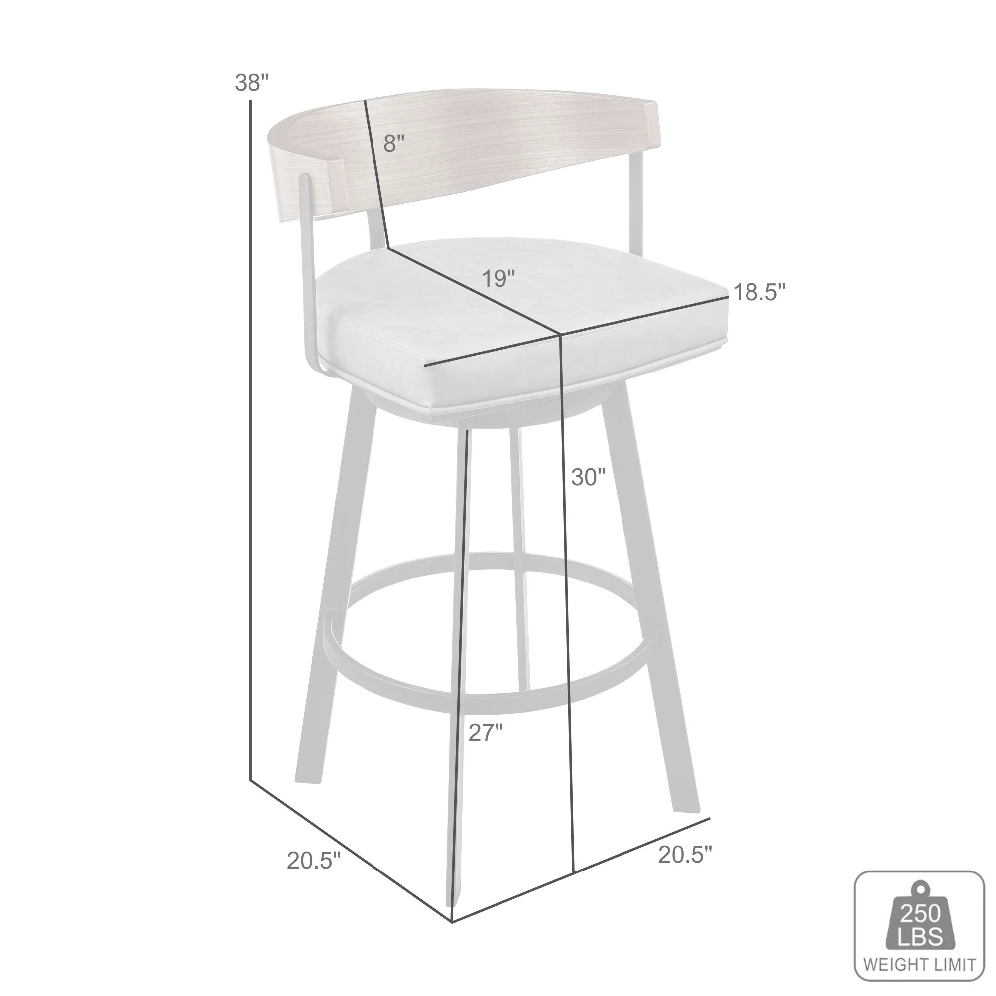 Lacey 30" Swivel Bar Stool in Black Iron with Walnut Finish and Vintage Gray Faux Leather By Armen Living - Image 9