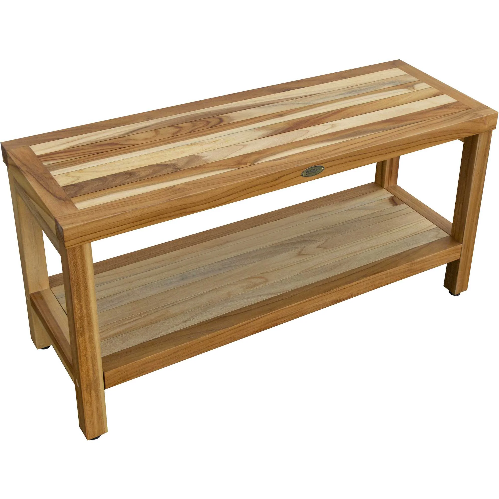 Large Rectangular Teak Bench with Shelf in Natural Finish By Homeroots