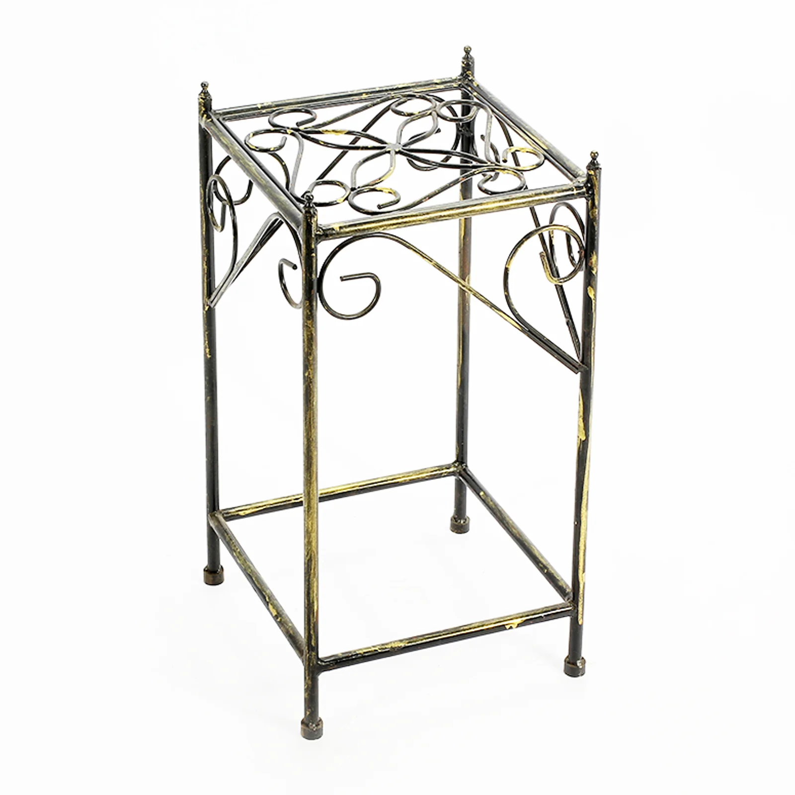 Lattice Cut Square Top Plant Stand With Tubular Legs, Medium, Black By Benzara