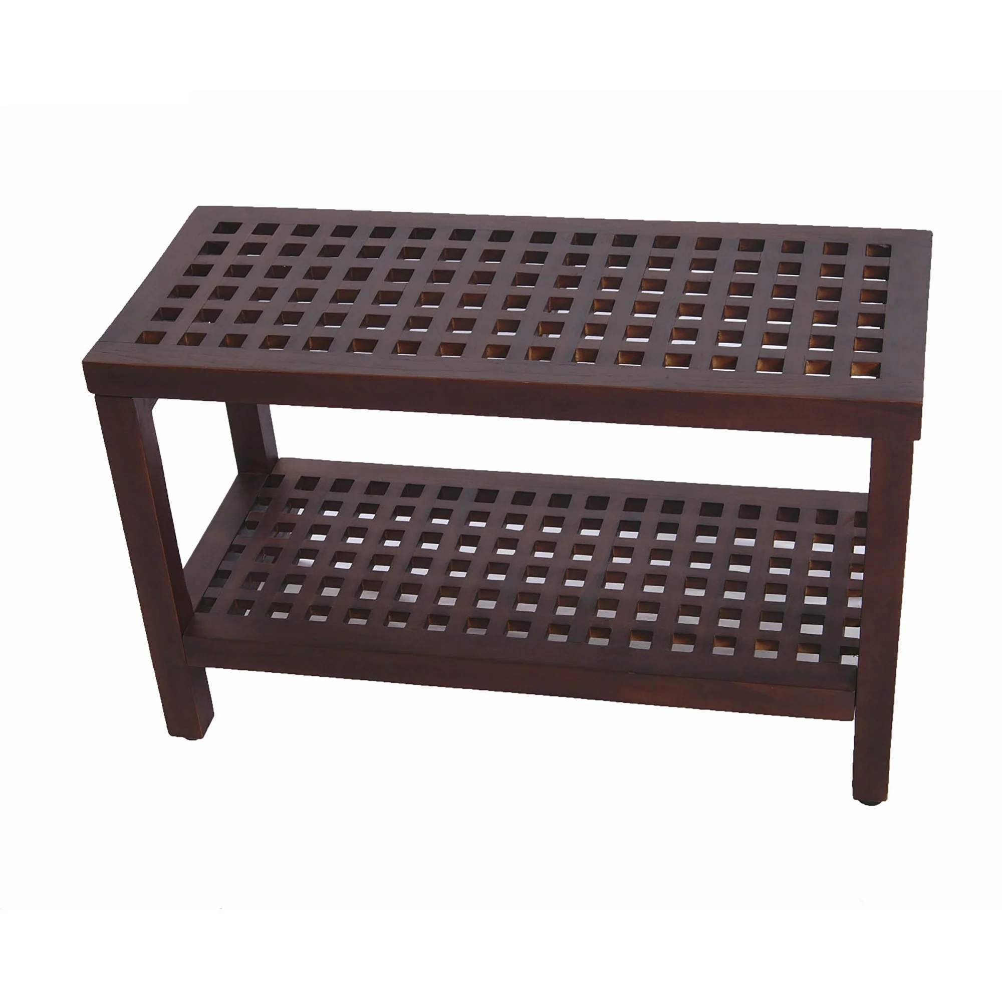 Lattice Teak Shower Bench with Shelf in Brown Finish By Homeroots