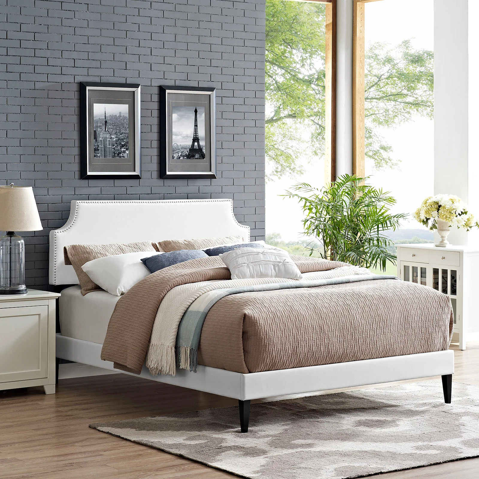 Laura Vinyl Full Platform Bed with Squared Tapered Legs by Modway