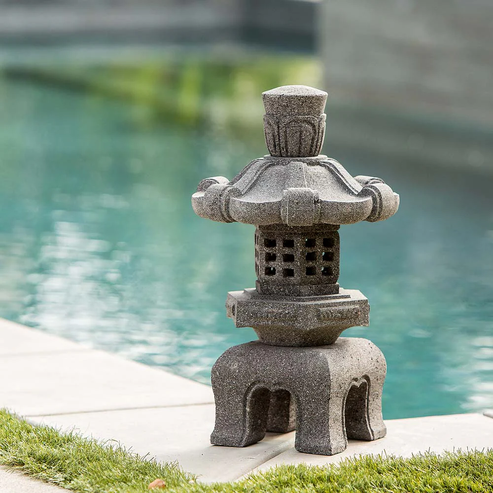 Lava Stone Garden Lantern - Kasuga Set of 2 By Garden Age Supply