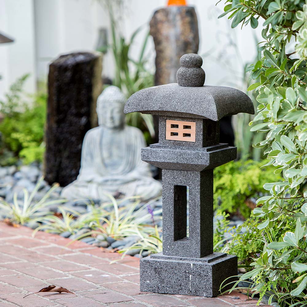 Lava Stone Garden Lantern - Maruyuki Set of 2 By Garden Age Supply - Image 2