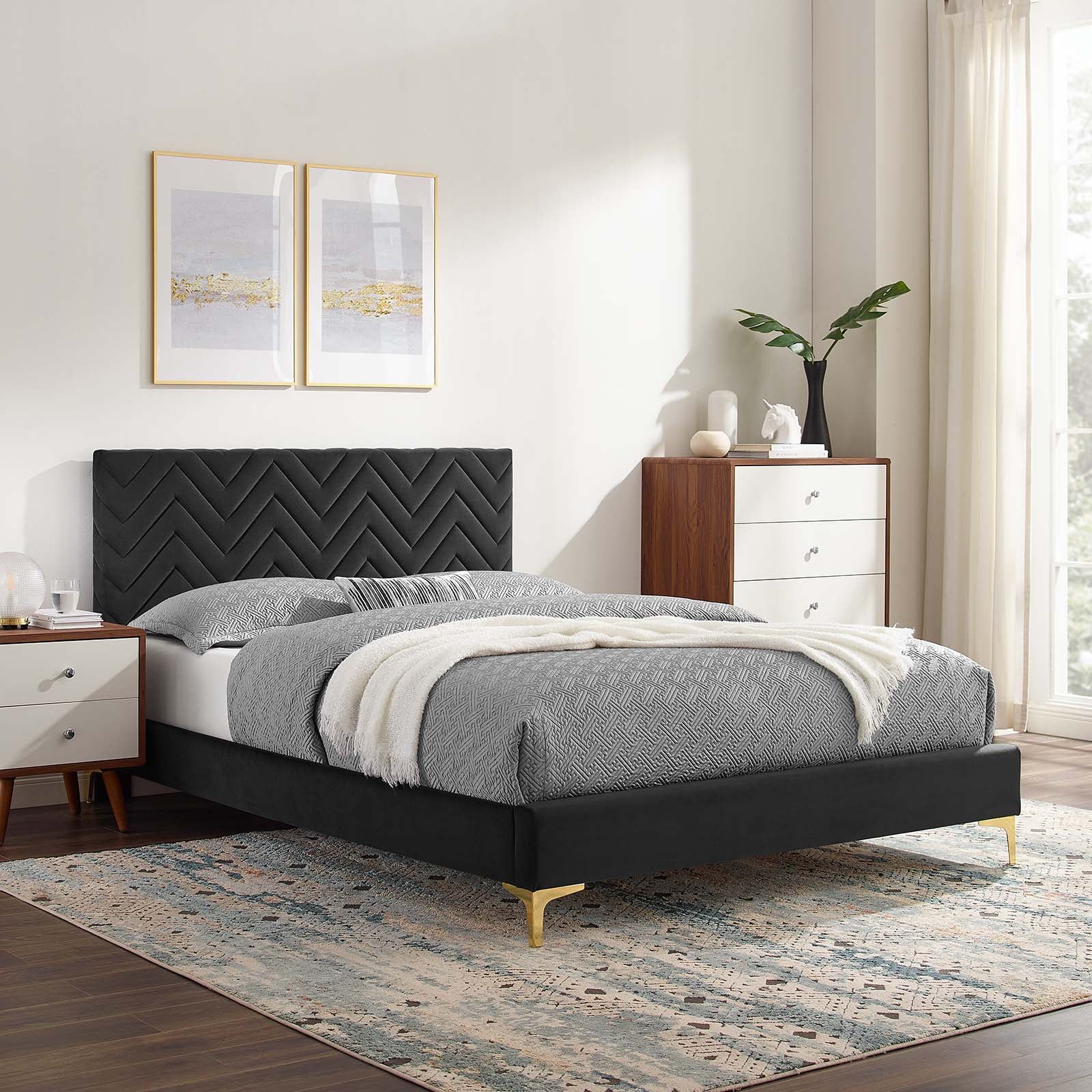 Leah Chevron Tufted Performance Velvet King Platform Bed By Modway - MOD-7013