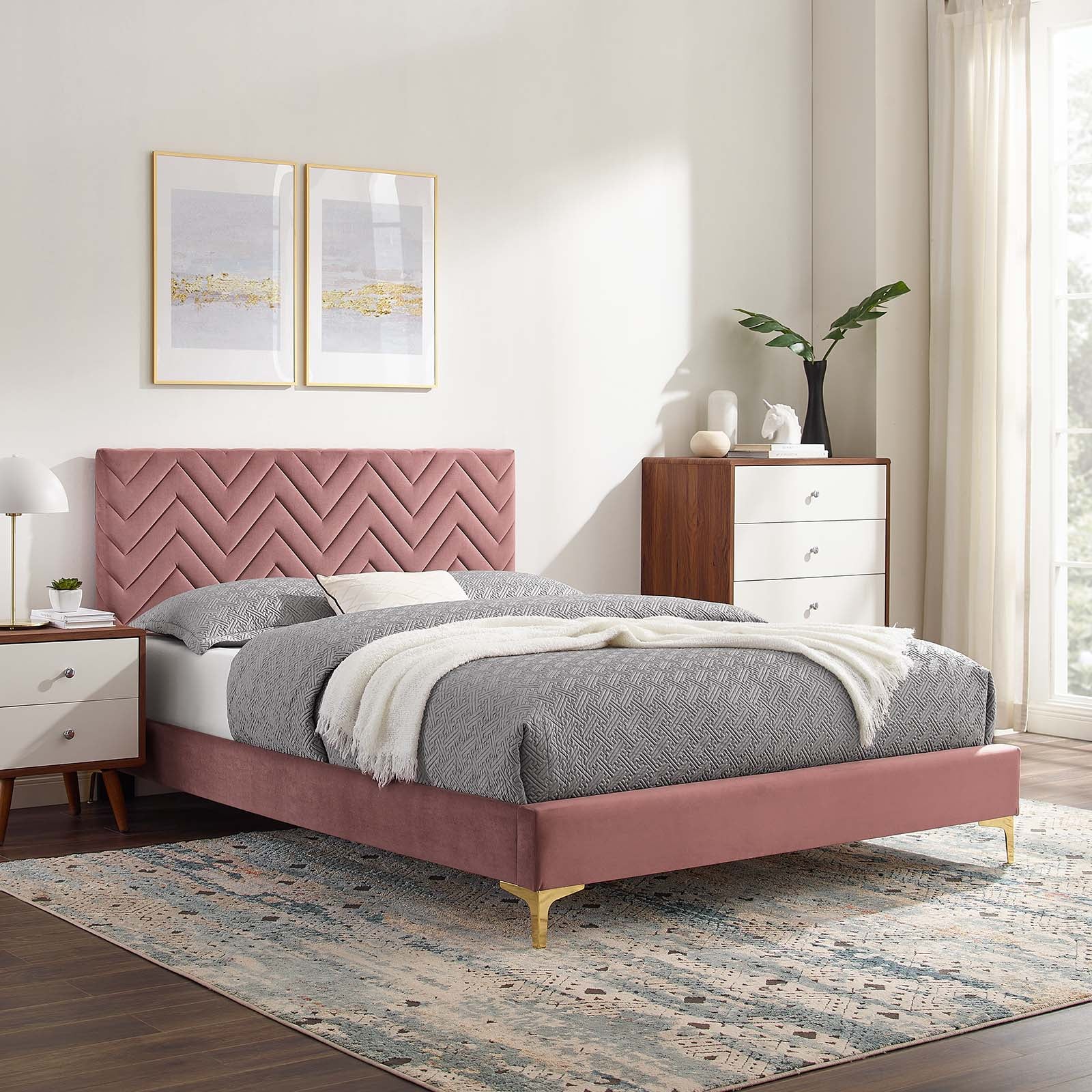 Leah Chevron Tufted Performance Velvet King Platform Bed By Modway - MOD-7013 - Image 16