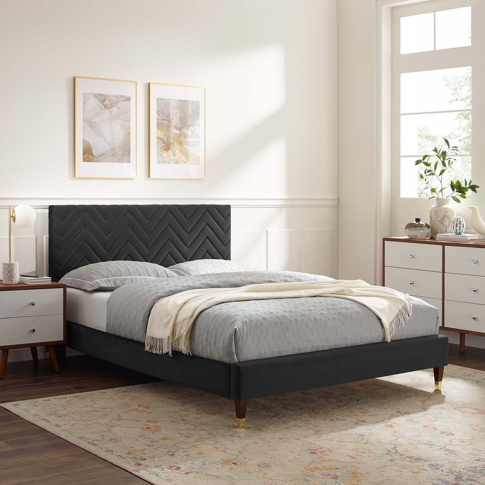Leah Chevron Tufted Performance Velvet Twin Platform Bed By Modway - MOD-6981