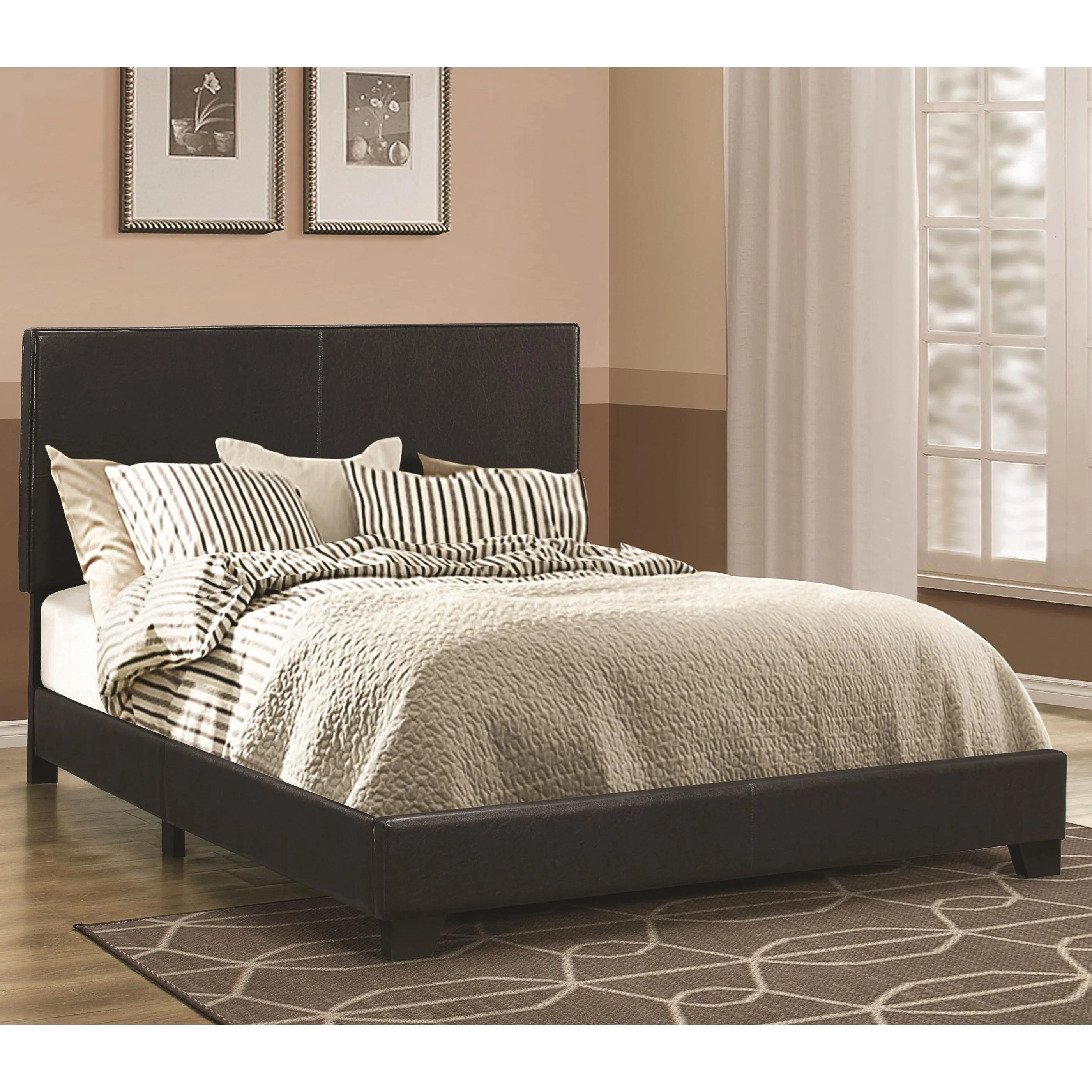 Leather Upholstered California King Size Platform Bed, Black By Benzara