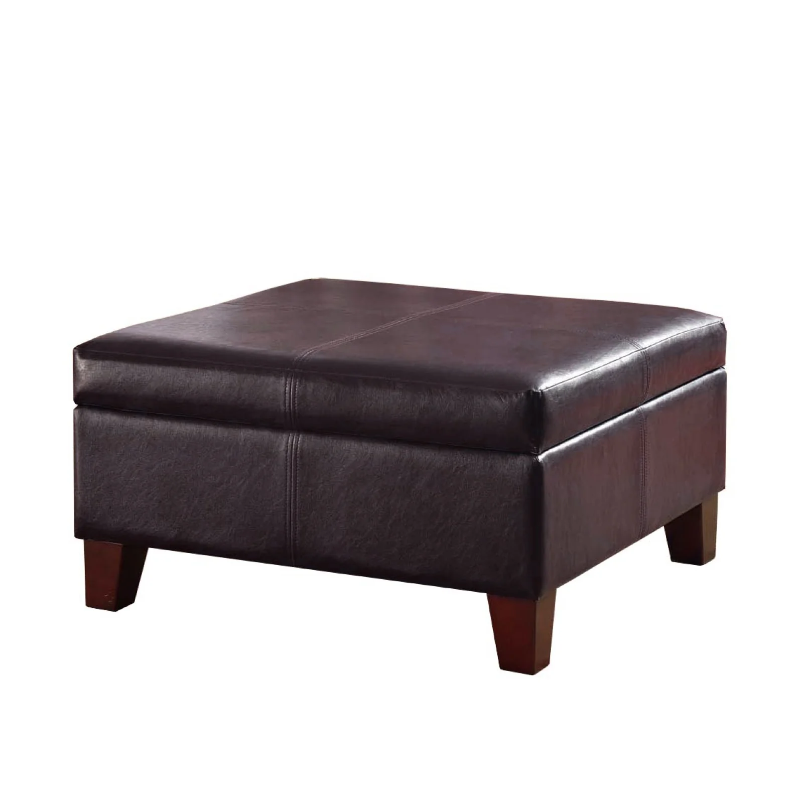 Leatherette Upholstered Wooden Ottoman With Hinged Storage, Brown, Large By Benzara
