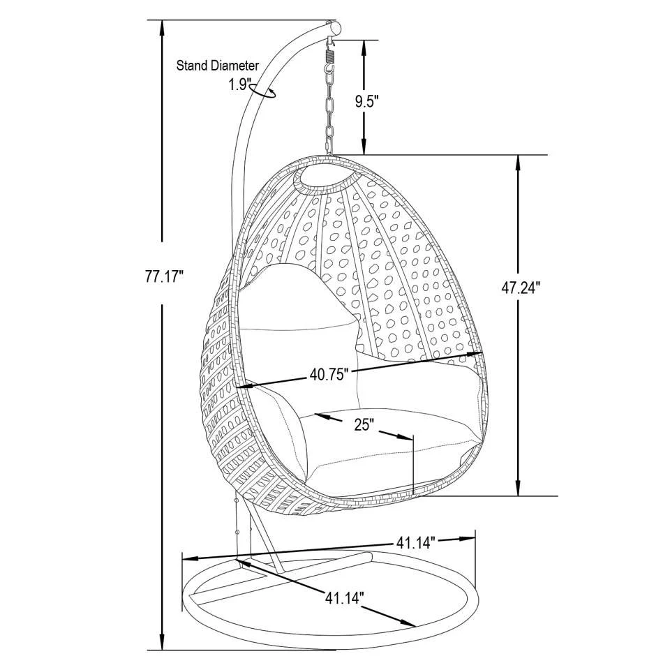 LeisureMod Beige Wicker Hanging Egg Swing Chair - Image 31