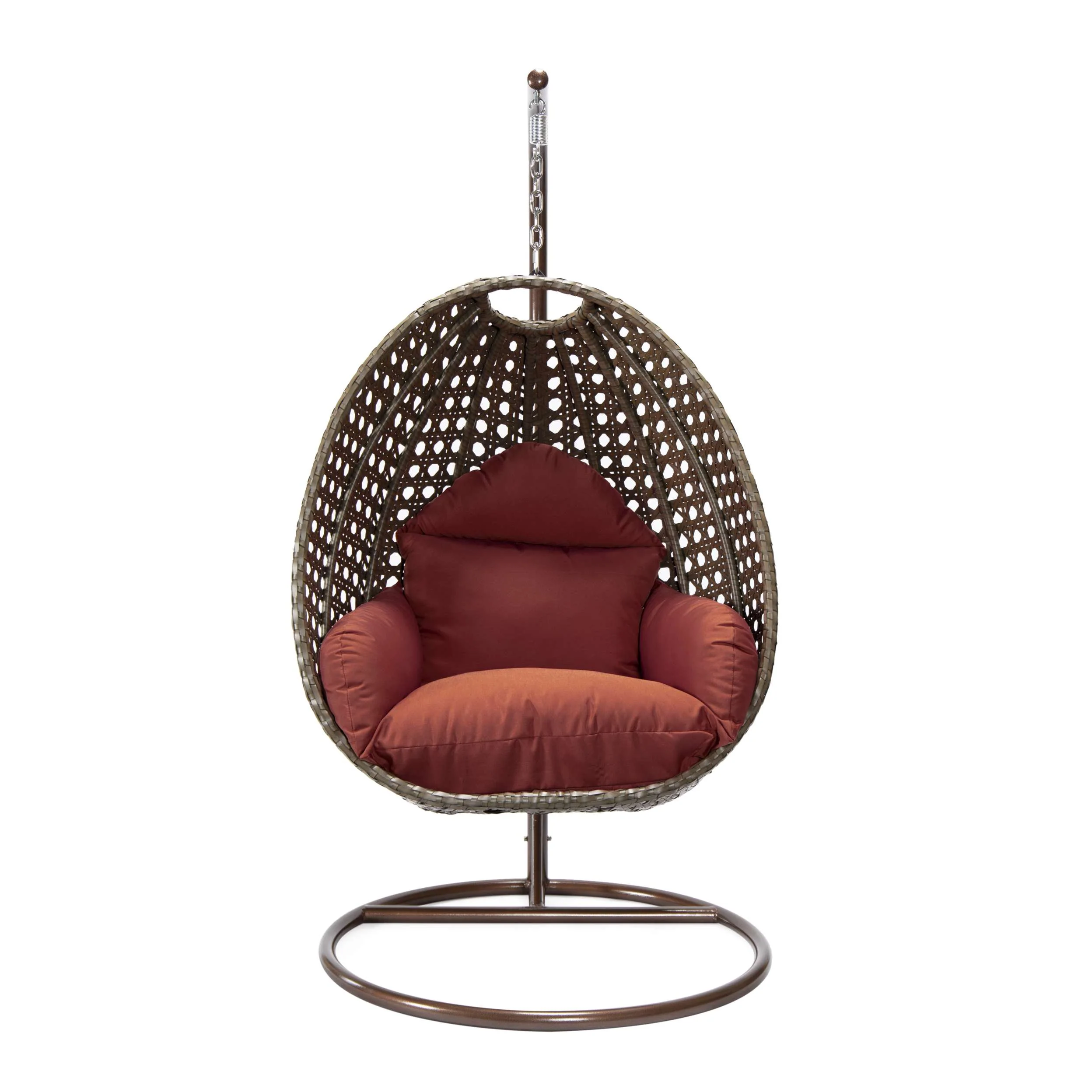 LeisureMod Beige Wicker Hanging Egg Swing Chair - Image 46