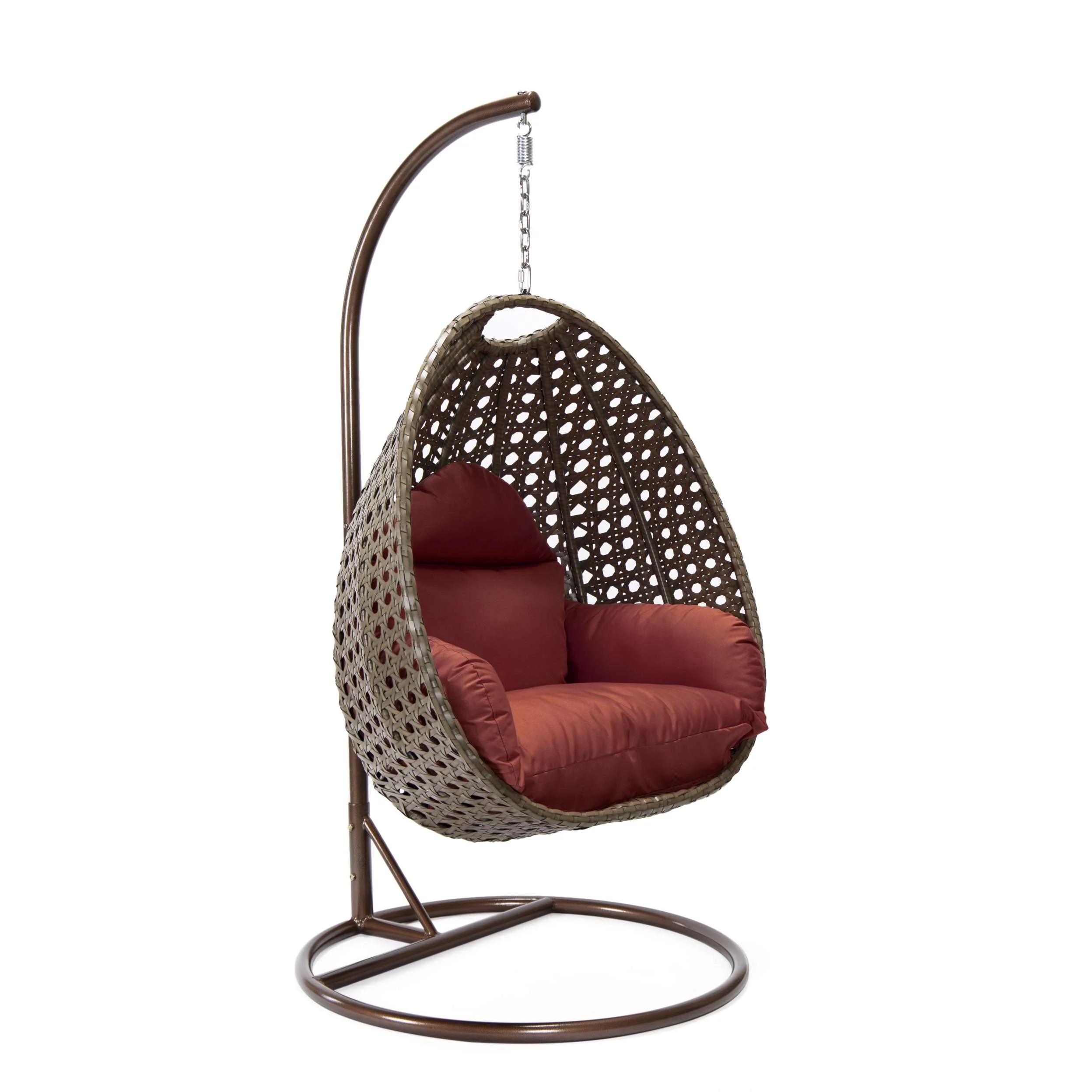 LeisureMod Beige Wicker Hanging Egg Swing Chair - Image 47