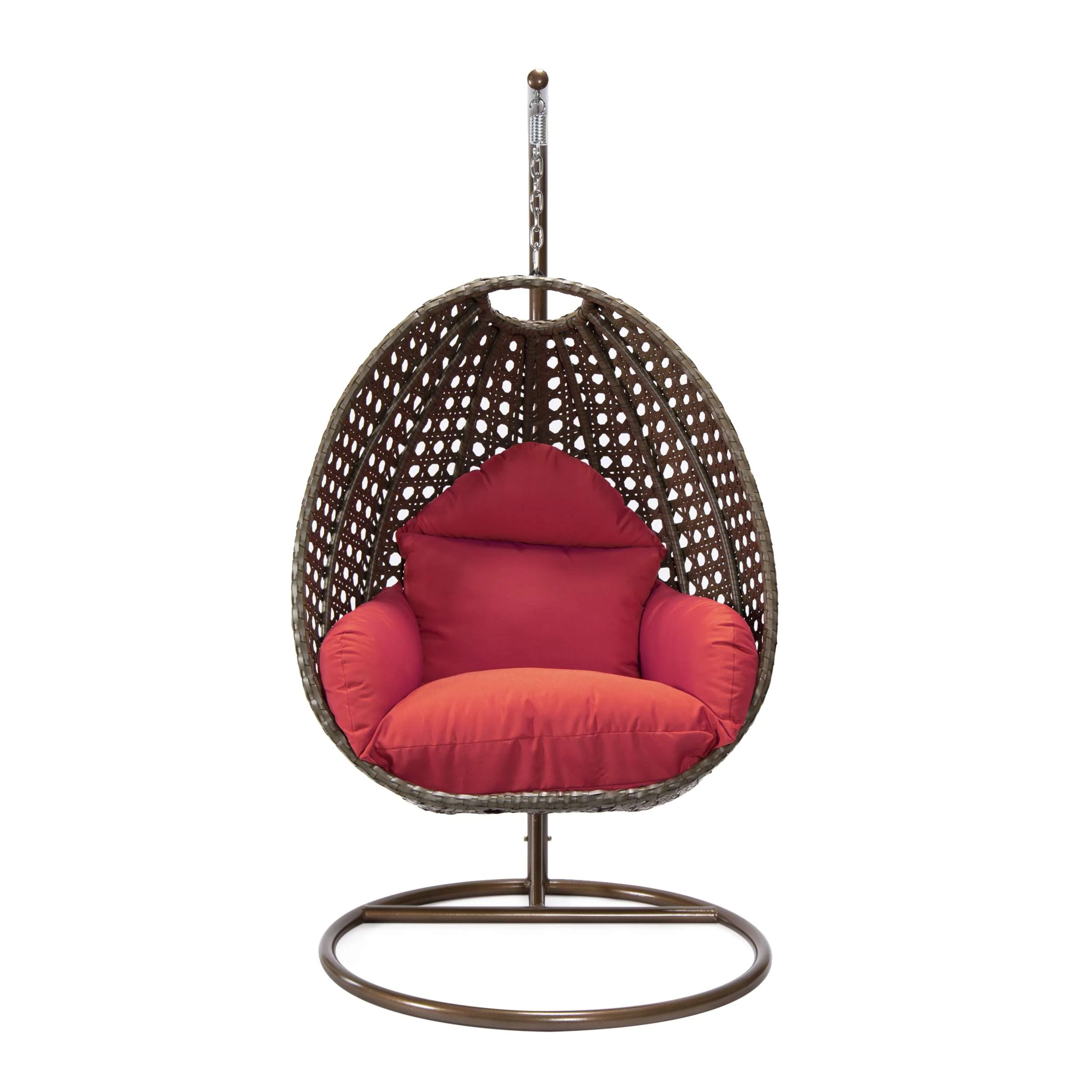 LeisureMod Beige Wicker Hanging Egg Swing Chair - Image 86