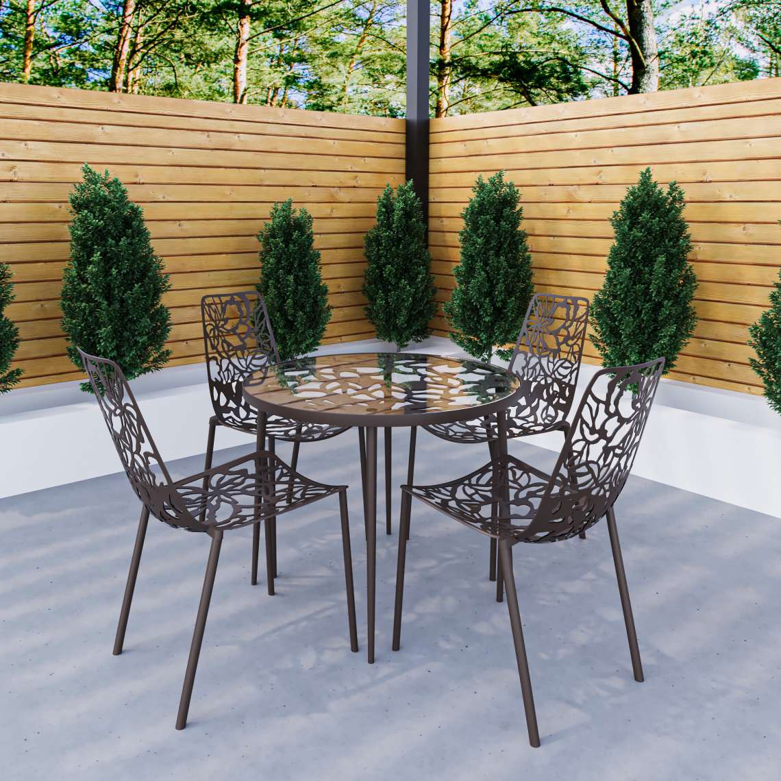 LeisureMod Devon Mid-Century Modern 5-Piece Aluminum Outdoor Patio Dining Set with Tempered Glass Top Table and 4 Stackable
- DT31C4BL - Image 17
