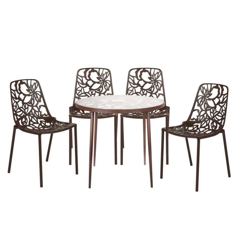 LeisureMod Devon Mid-Century Modern 5-Piece Aluminum Outdoor Patio Dining Set with Tempered Glass Top Table and 4 Stackable
- DT31C4BL - Image 18