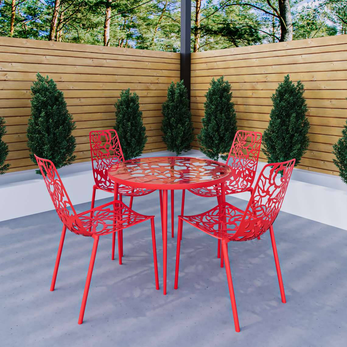 LeisureMod Devon Mid-Century Modern 5-Piece Aluminum Outdoor Patio Dining Set with Tempered Glass Top Table and 4 Stackable
- DT31C4BL - Image 33