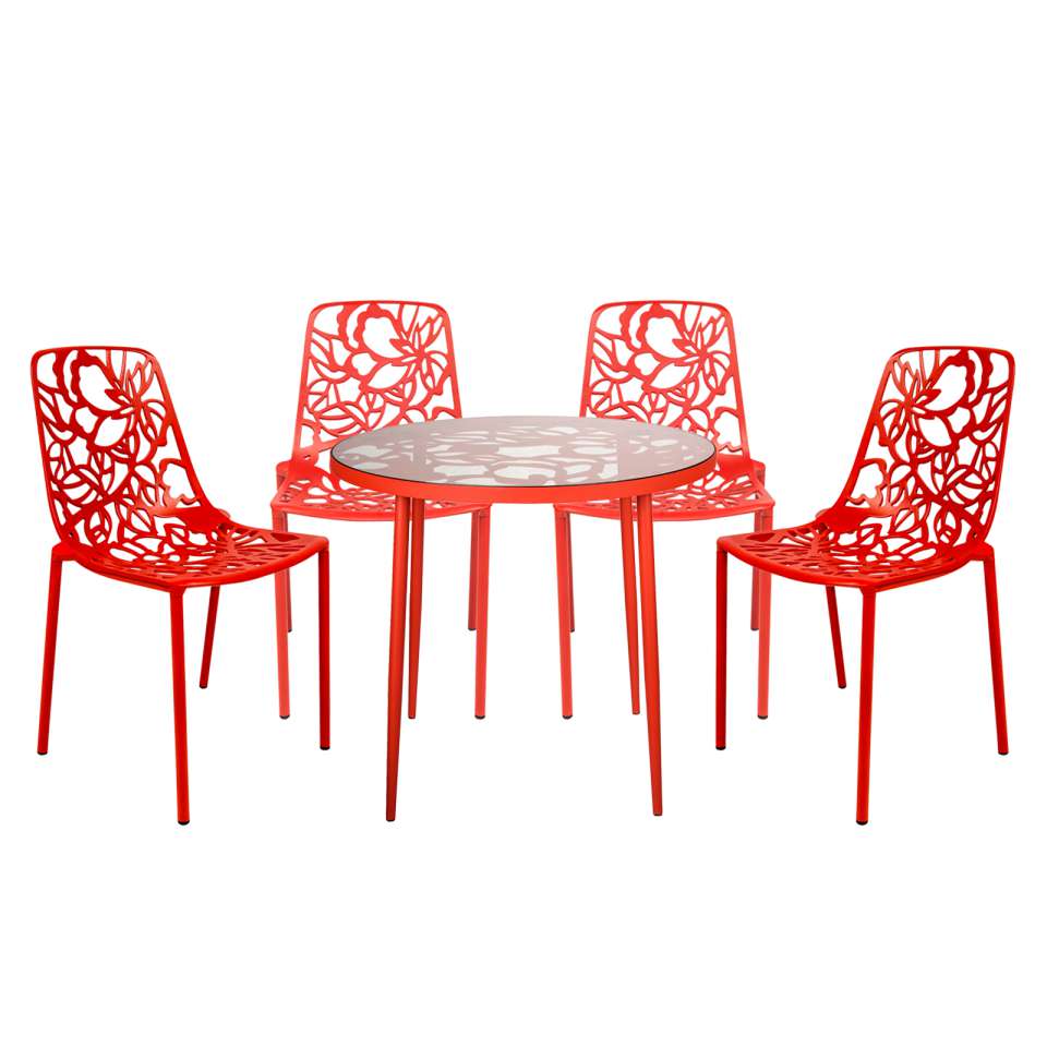 LeisureMod Devon Mid-Century Modern 5-Piece Aluminum Outdoor Patio Dining Set with Tempered Glass Top Table and 4 Stackable
- DT31C4BL - Image 34
