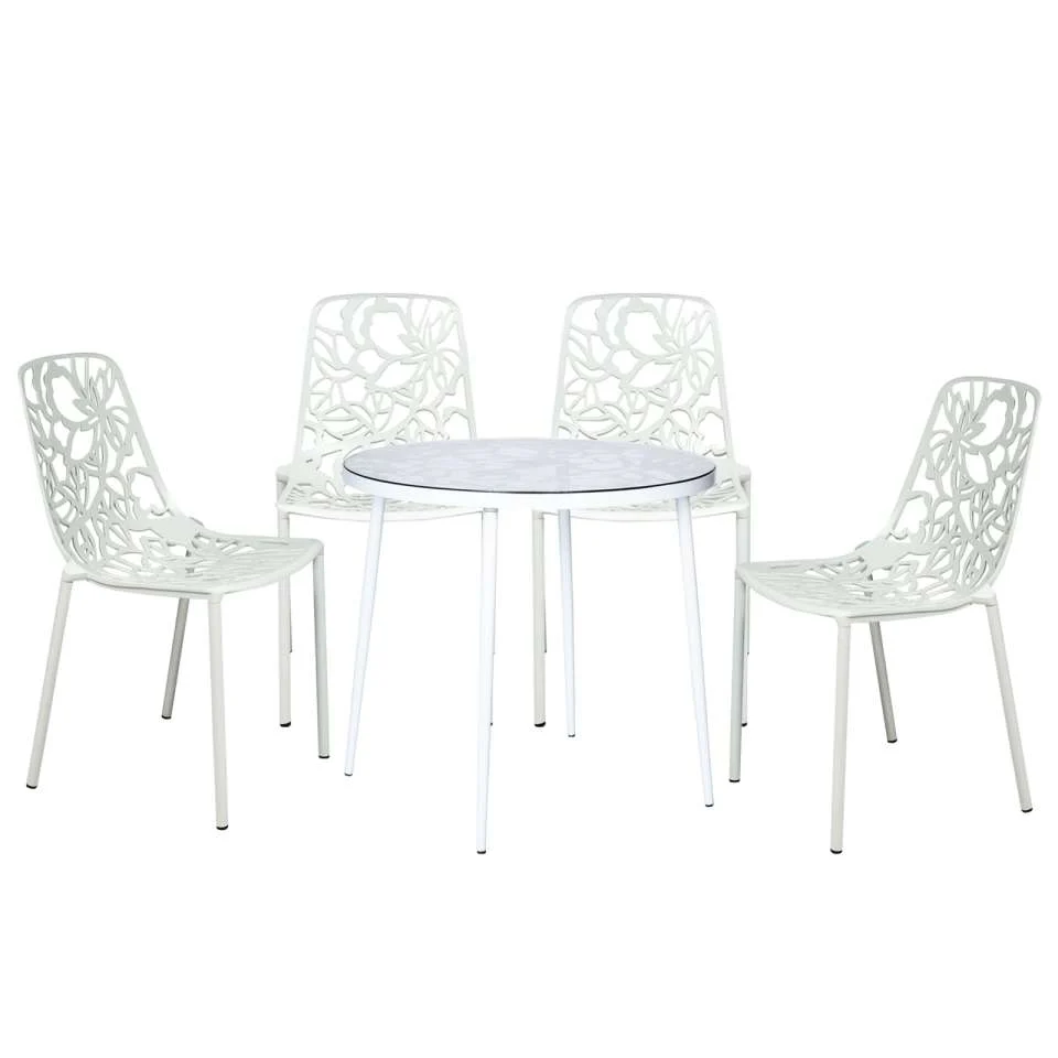 LeisureMod Devon Mid-Century Modern 5-Piece Aluminum Outdoor Patio Dining Set with Tempered Glass Top Table and 4 Stackable
- DT31C4BL - Image 50