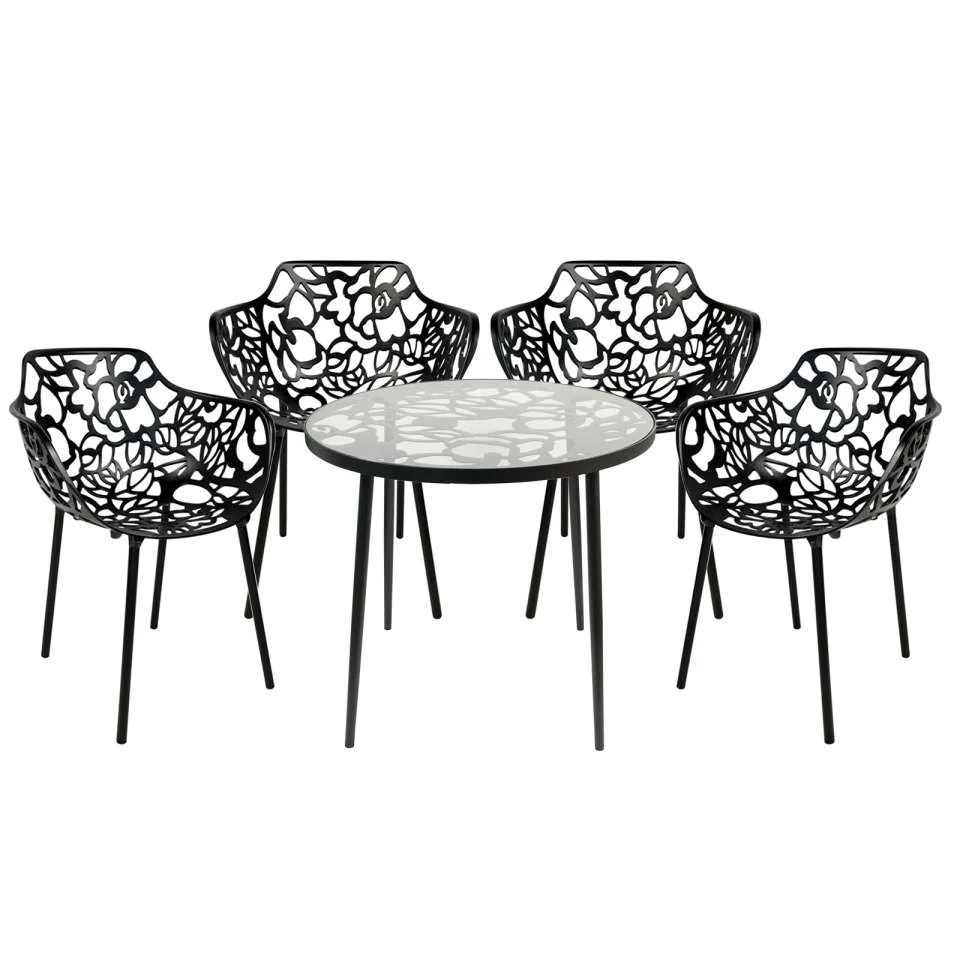 LeisureMod Devon Mid-Century Modern 5-Piece Aluminum Outdoor Patio Dining Set with Tempered Glass Top Table and 4 Stackable
- DT31CABL4