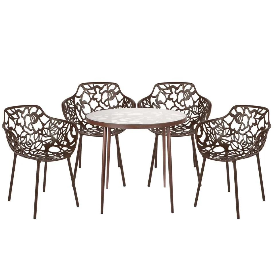LeisureMod Devon Mid-Century Modern 5-Piece Aluminum Outdoor Patio Dining Set with Tempered Glass Top Table and 4 Stackable
- DT31CABL4 - Image 16
