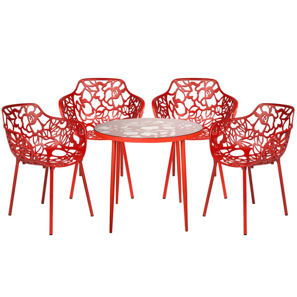 LeisureMod Devon Mid-Century Modern 5-Piece Aluminum Outdoor Patio Dining Set with Tempered Glass Top Table and 4 Stackable
- DT31CABL4 - Image 31