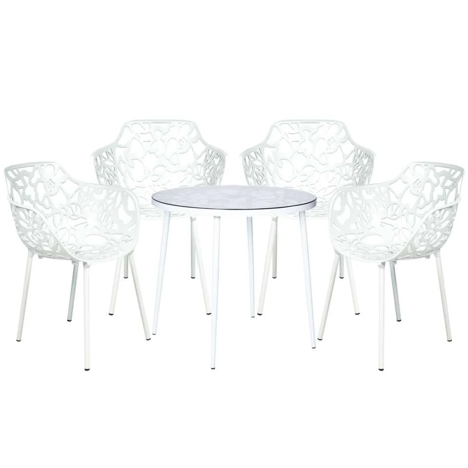 LeisureMod Devon Mid-Century Modern 5-Piece Aluminum Outdoor Patio Dining Set with Tempered Glass Top Table and 4 Stackable
- DT31CABL4 - Image 46