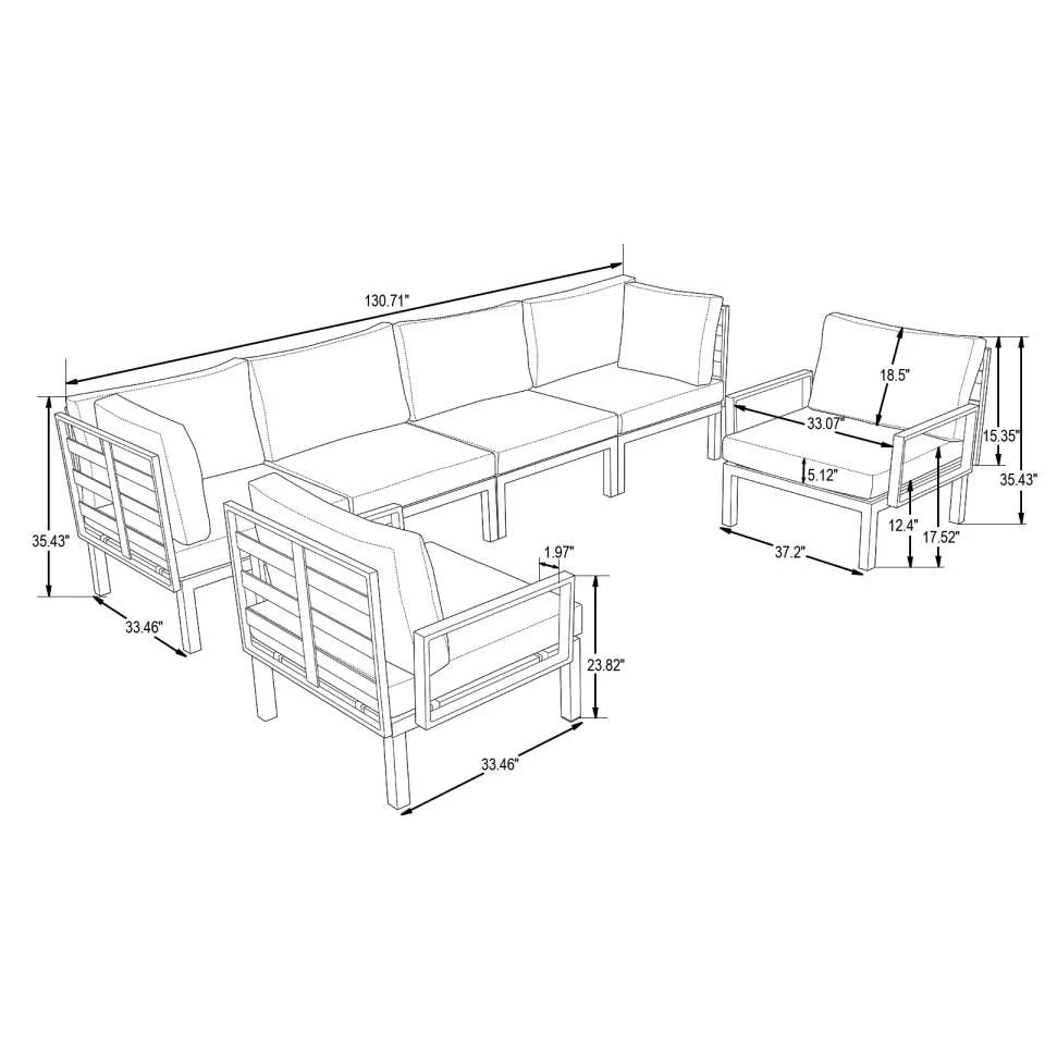 LeisureMod Hamilton 6-Piece Aluminum Patio Conversation Set With Cushions - Image 35