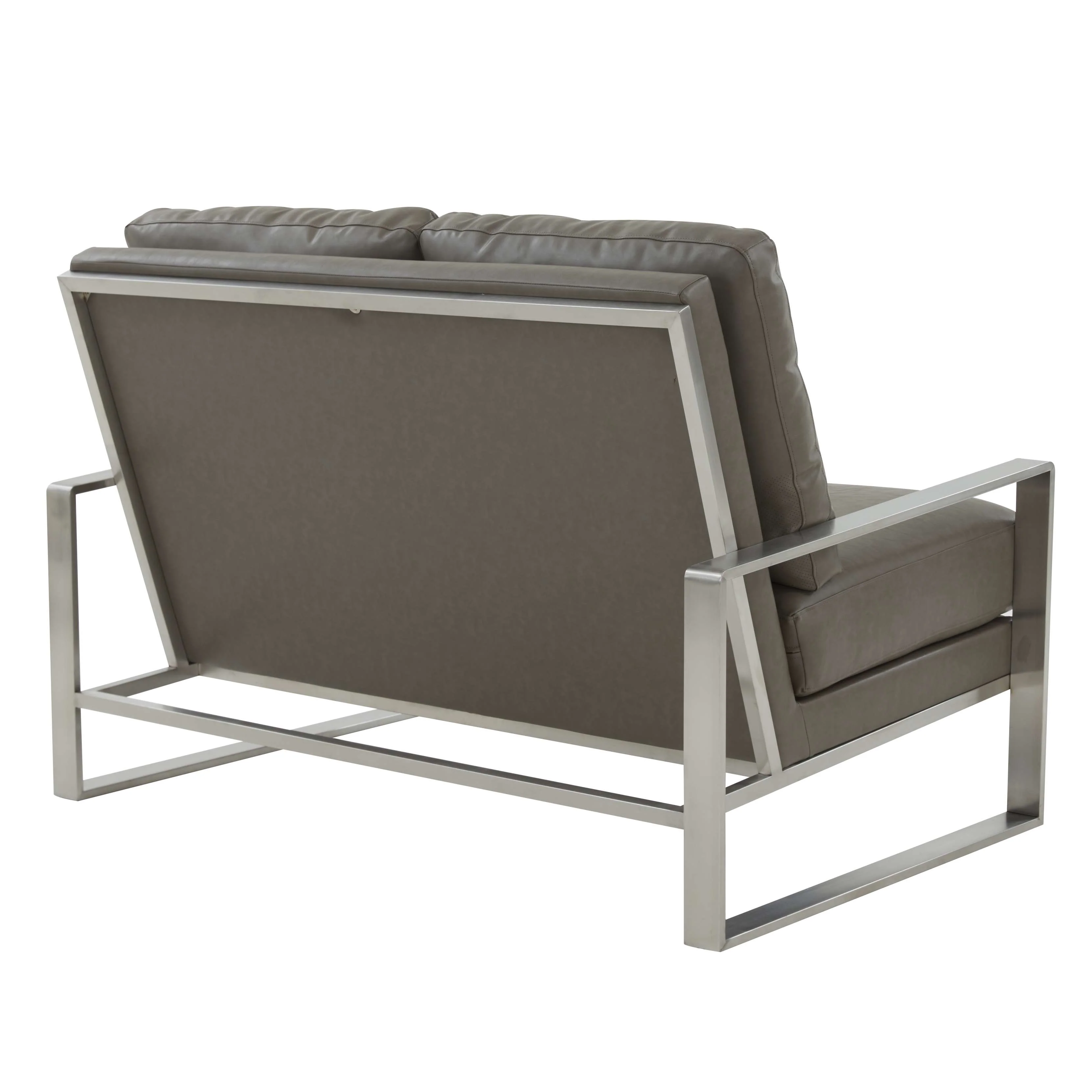 Leisuremod Jefferson Contemporary Modern Faux Leather Loveseat With Silver Frame - Image 16