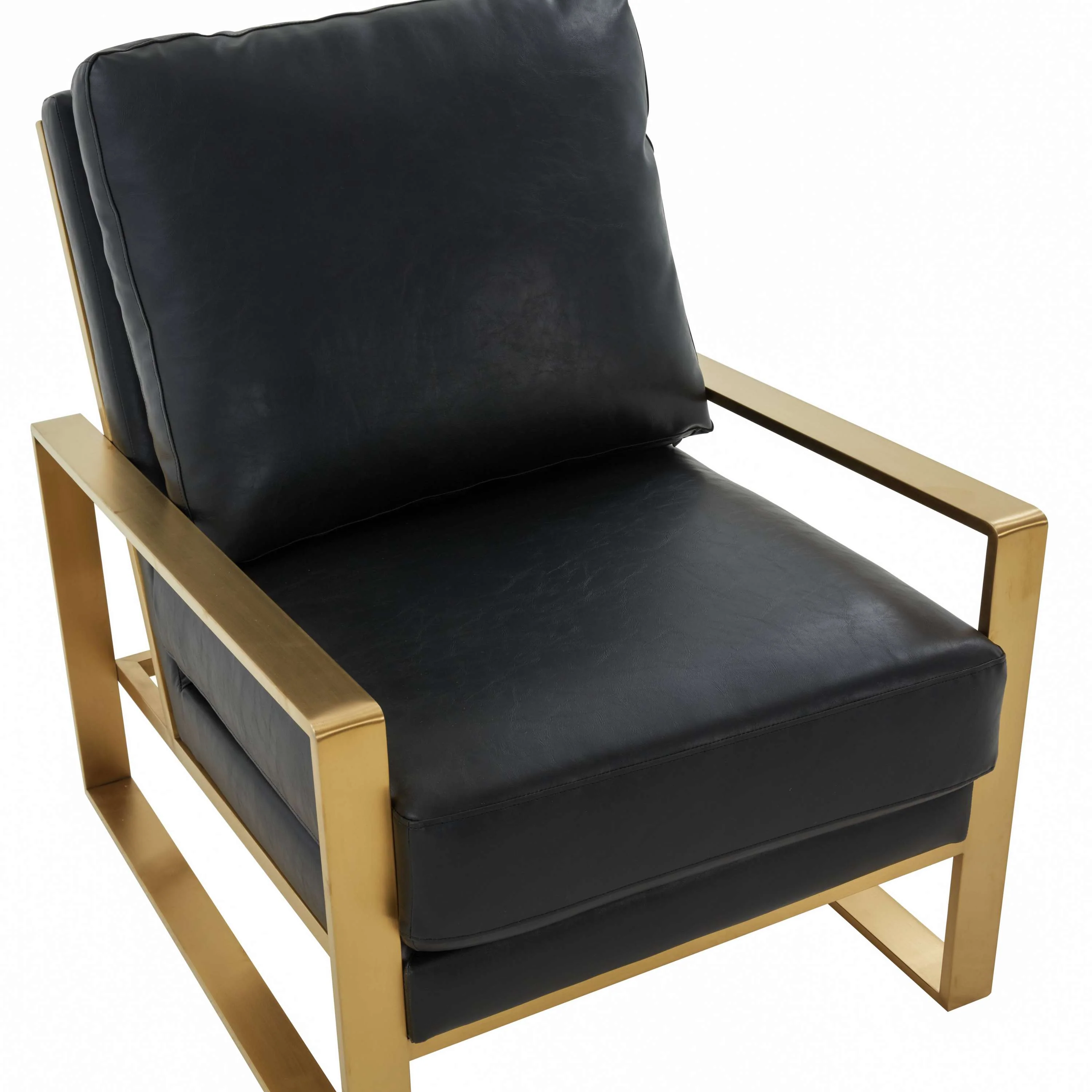 LeisureMod Jefferson Leather Armchair with Gold Frame and Octagon Coffee Table with Geometric Base - Image 3