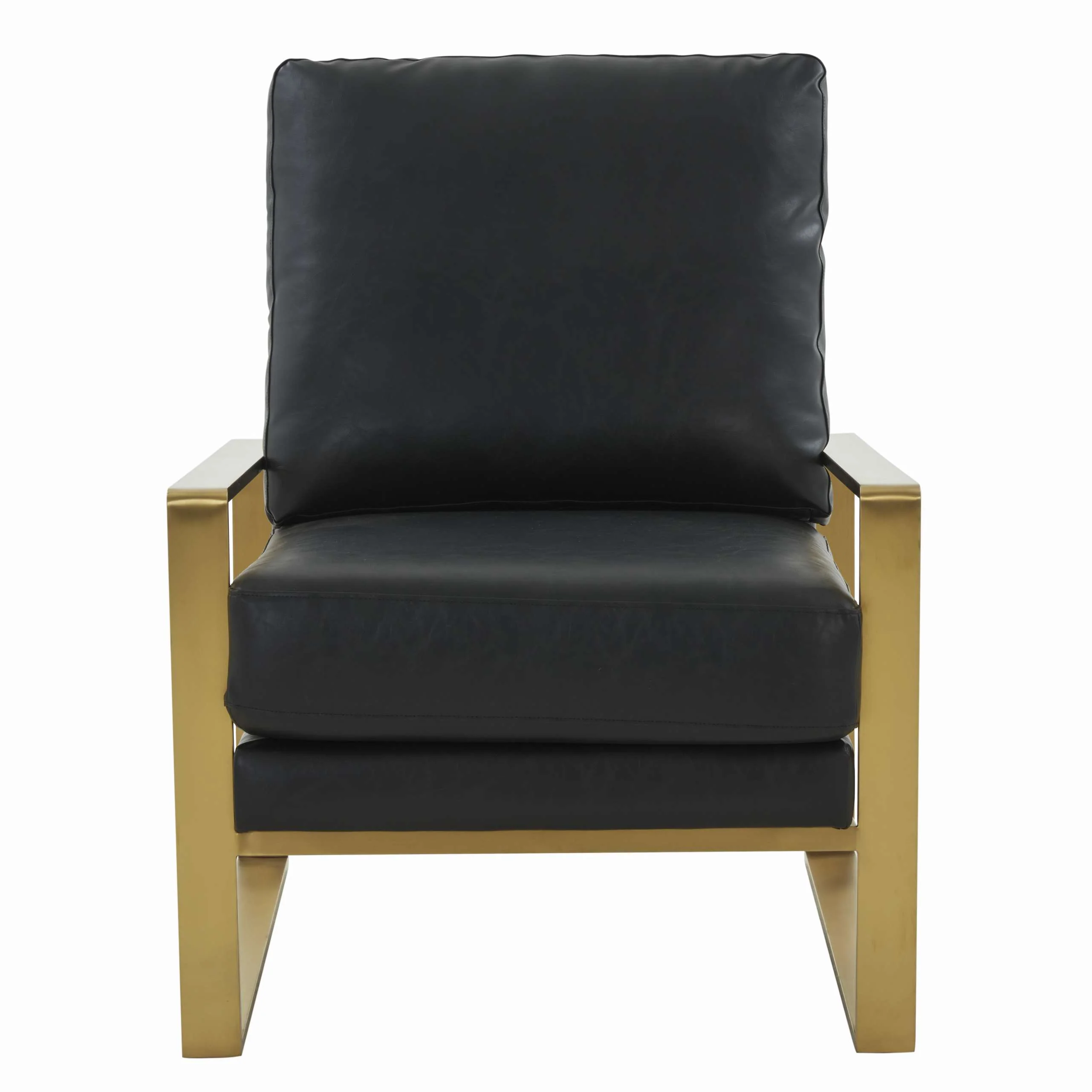 LeisureMod Jefferson Leather Modern Design Accent Armchair With Elegant Gold Frame - Image 2