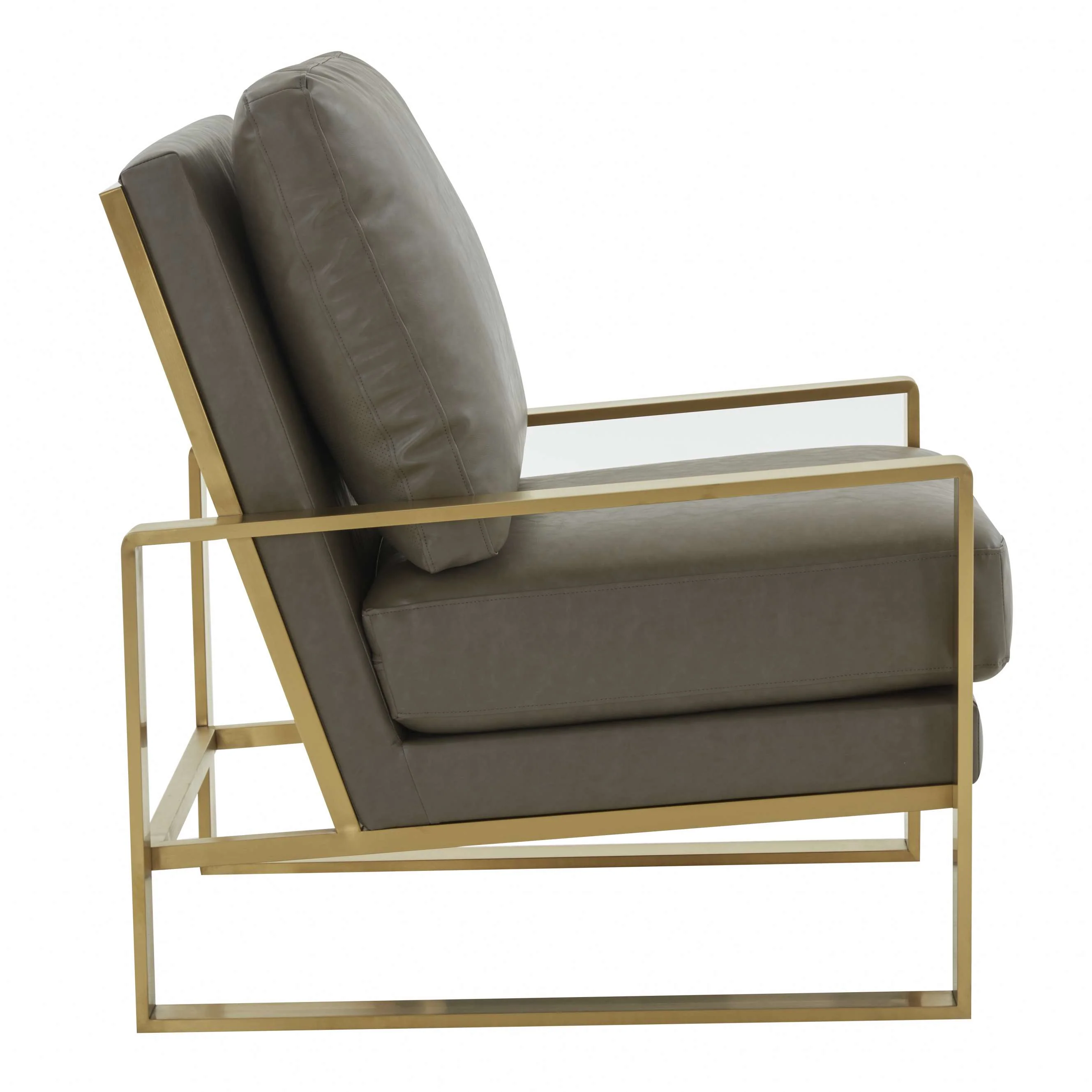 LeisureMod Jefferson Modern Leather Armchair with Gold Frame and Round Coffee Table with Glass Top and Metal Base - Image 31