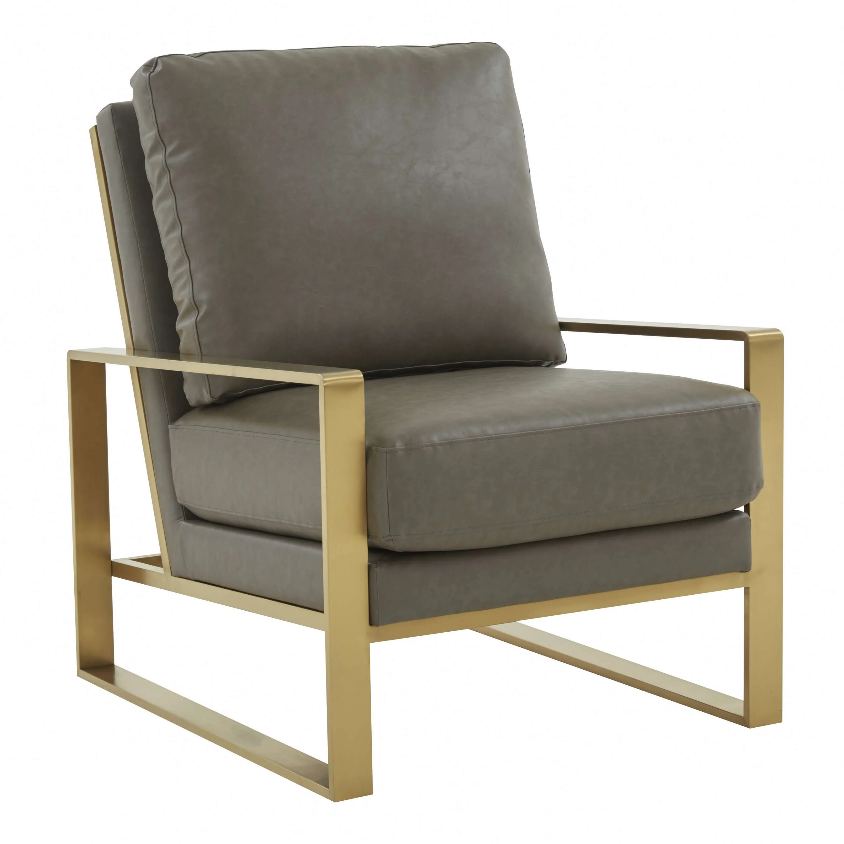 LeisureMod Jefferson Modern Leather Armchair with Gold Frame and Round Coffee Table with Glass Top and Metal Base - Image 32