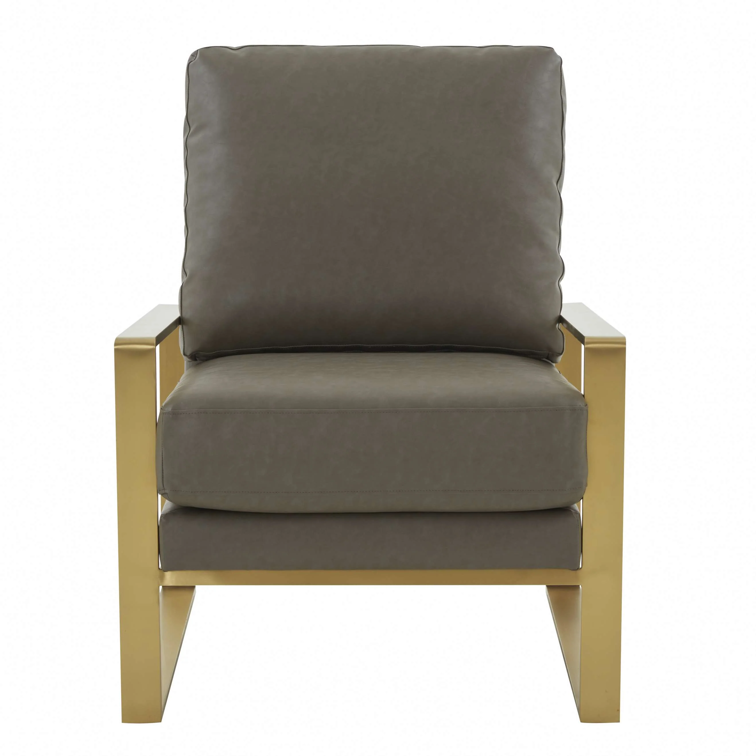 LeisureMod Jefferson Modern Leather Armchair with Gold Frame and Round Coffee Table with Glass Top and Metal Base - Image 33