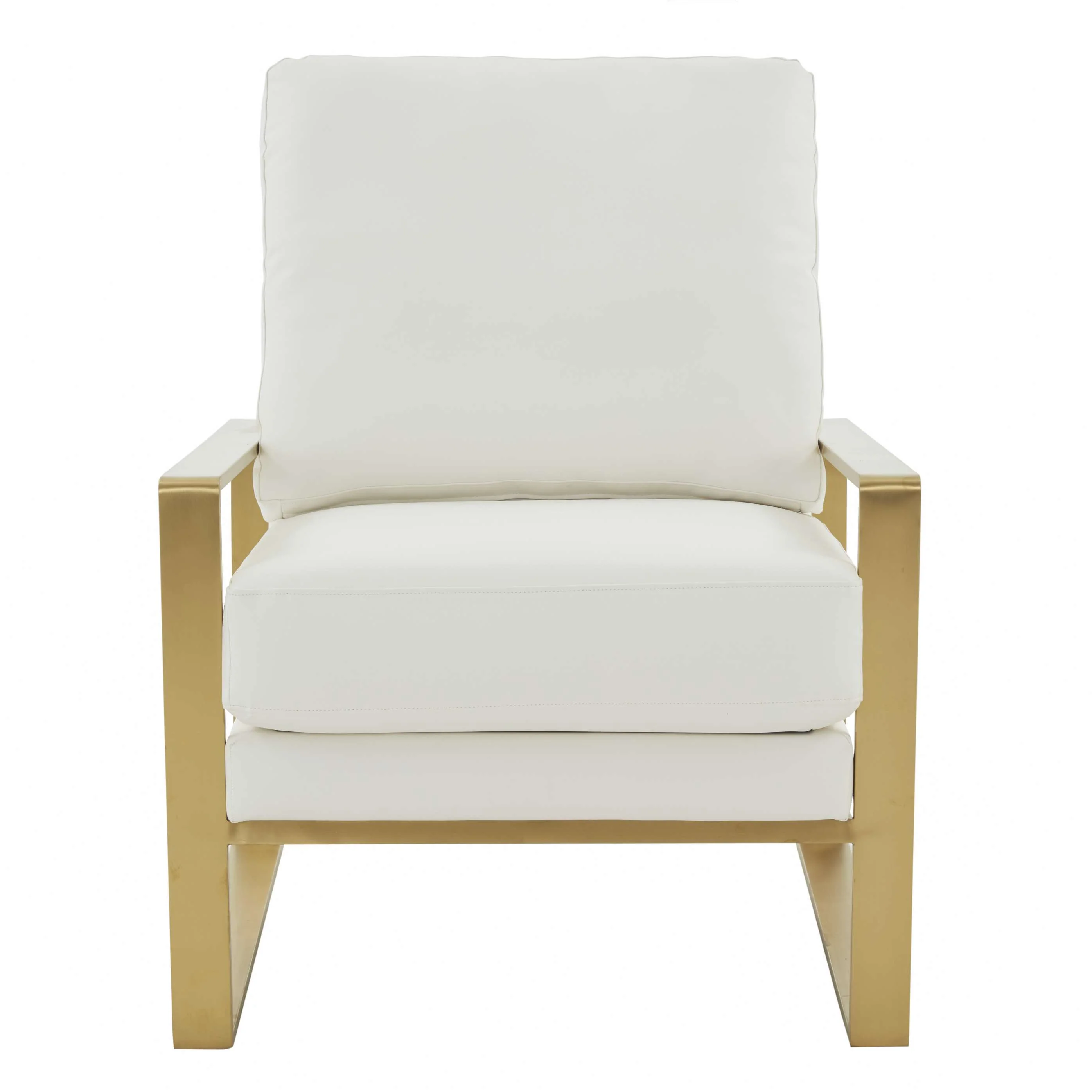 LeisureMod Jefferson Modern Leather Armchair with Gold Frame and Round Coffee Table with Glass Top and Metal Base - Image 46