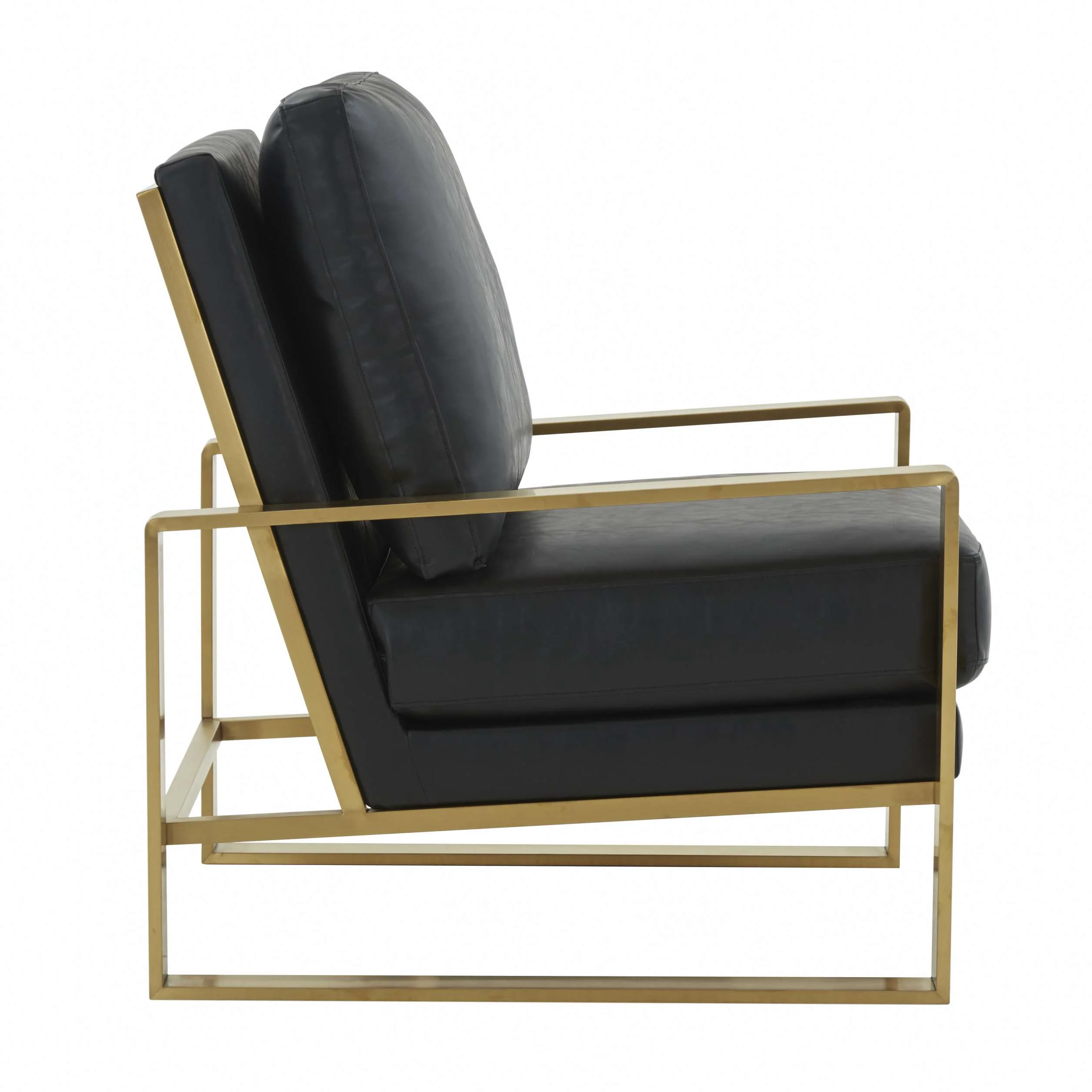 LeisureMod Jefferson Modern Leather Armchair with Gold Frame and Round Coffee Table with Glass Top and Metal Base - Image 6