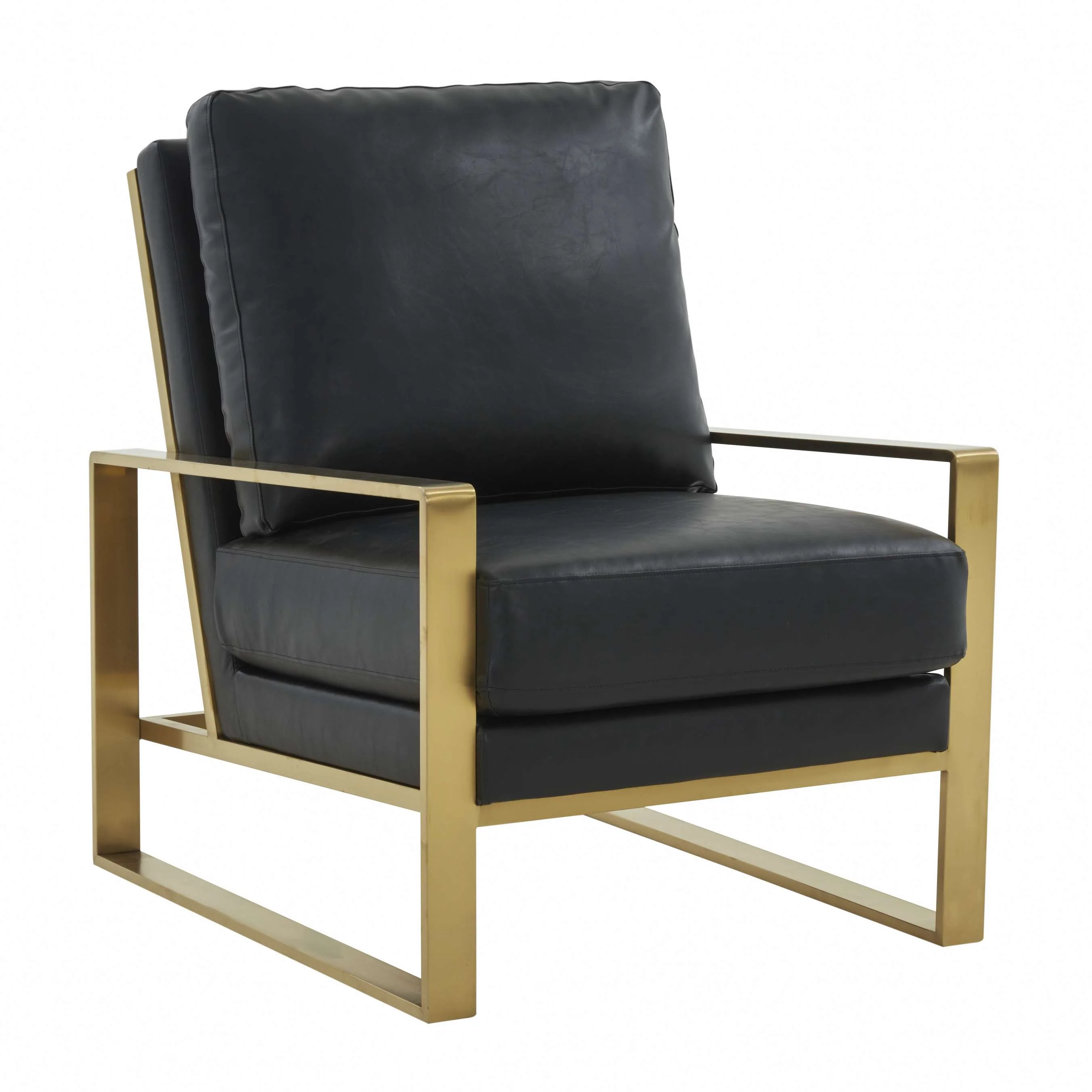 LeisureMod Jefferson Modern Leather Armchair with Gold Frame and Round Coffee Table with Glass Top and Metal Base - Image 7