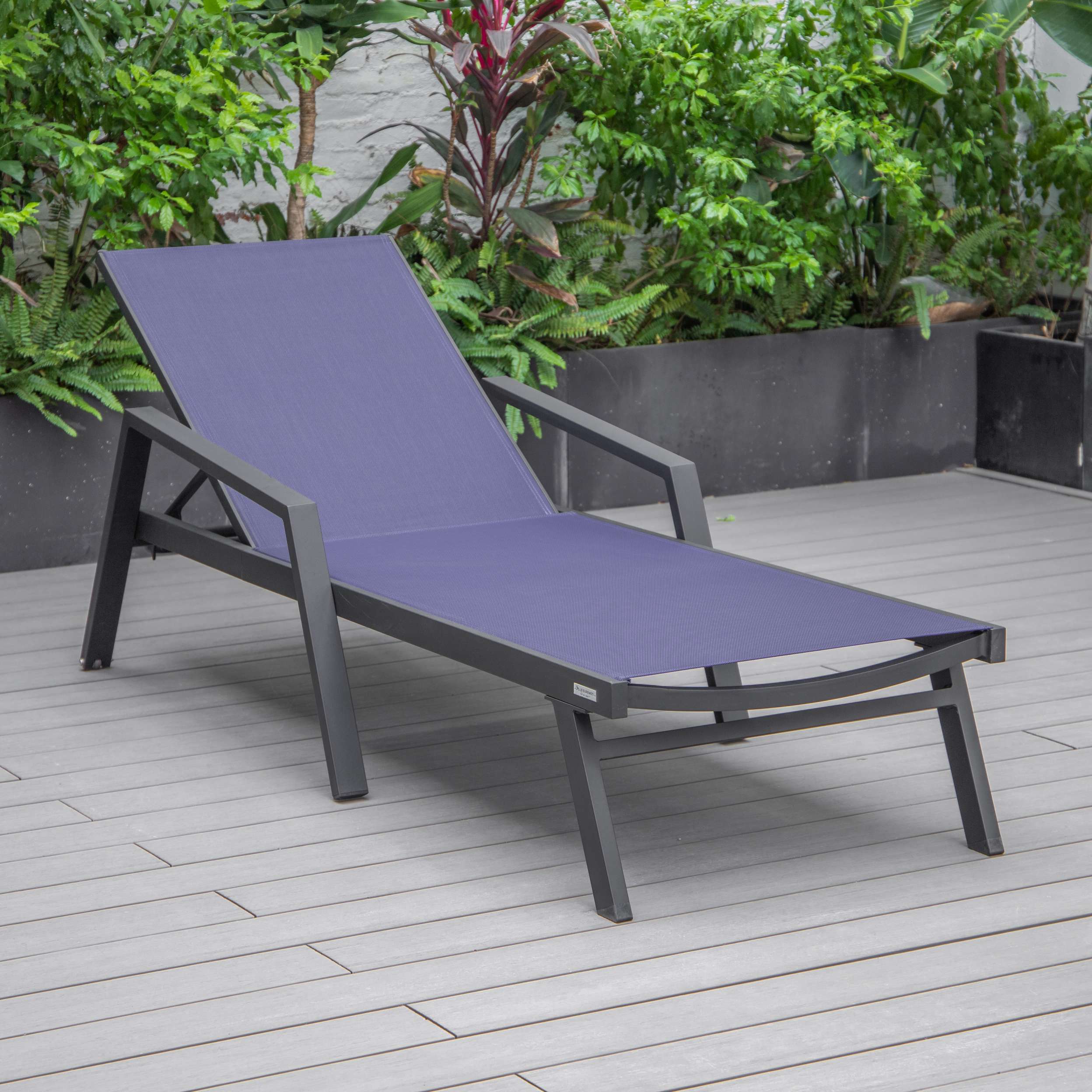 LeisureMod Marlin Modern Aluminum Outdoor Patio Chaise Lounge Chair With Arms Set of 2 - MLABLCF21-77BL2 - Image 77