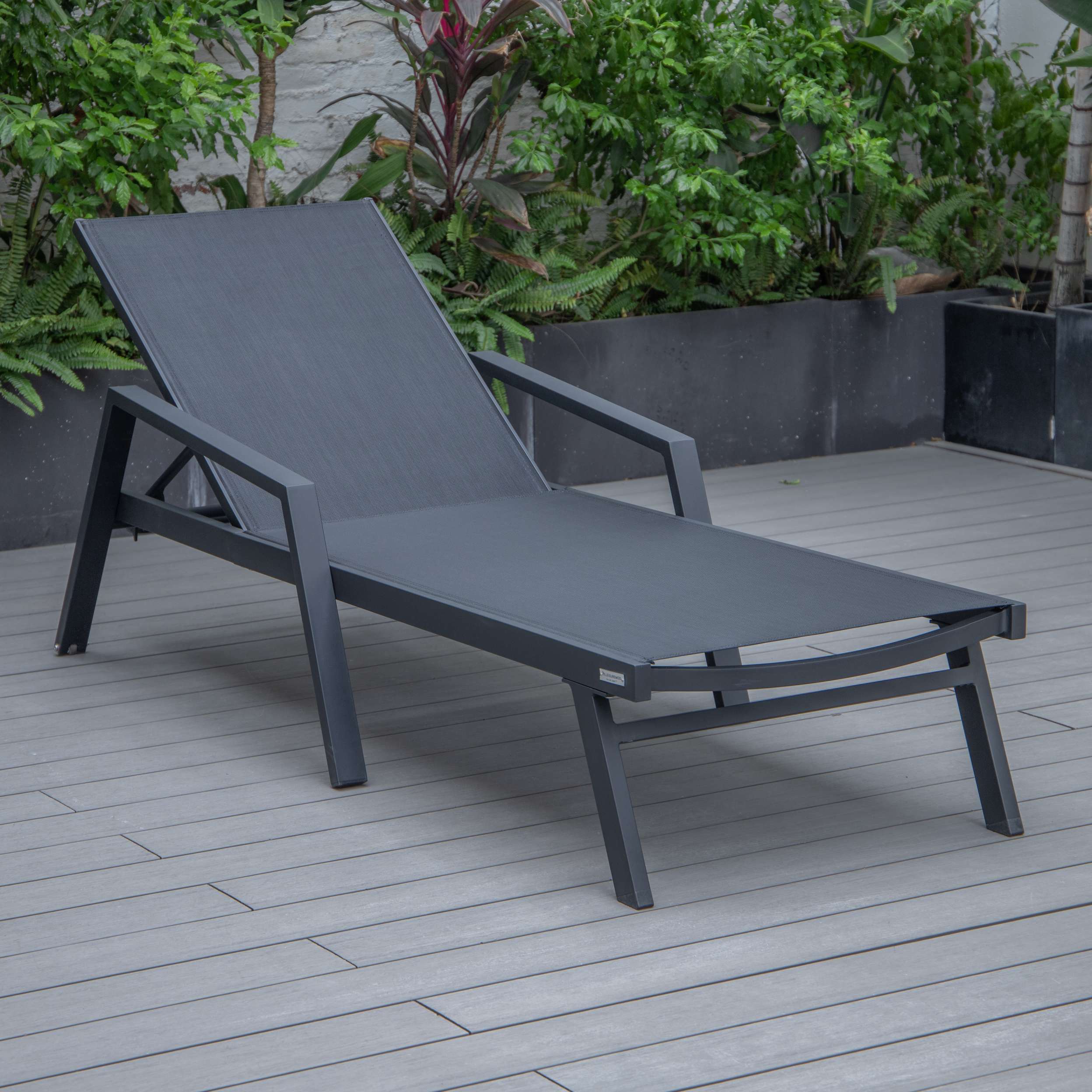 LeisureMod Marlin Patio Chaise Lounge Chair With Armrests in Black Aluminum Frame, Set of 2 - Image 16