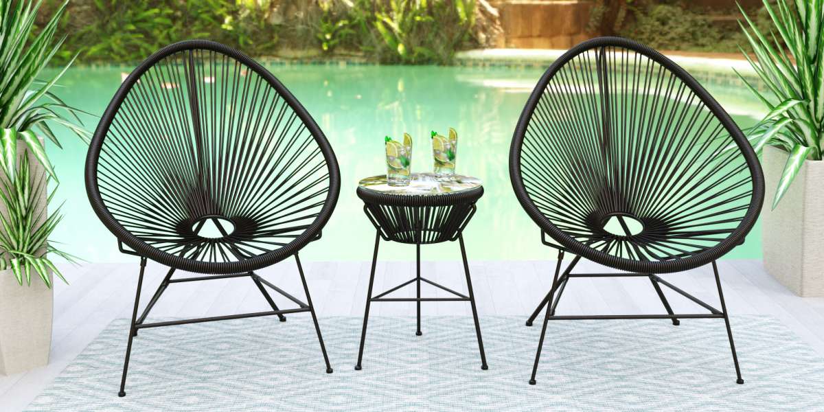 LeisureMod Montara 3 Piece Outdoor Lounge Patio Chair With Glass Top Table