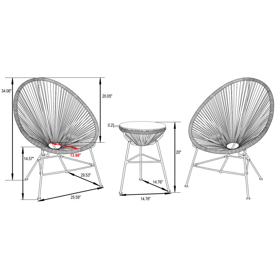 LeisureMod Montara 3 Piece Outdoor Lounge Patio Chair With Glass Top Table - Image 35