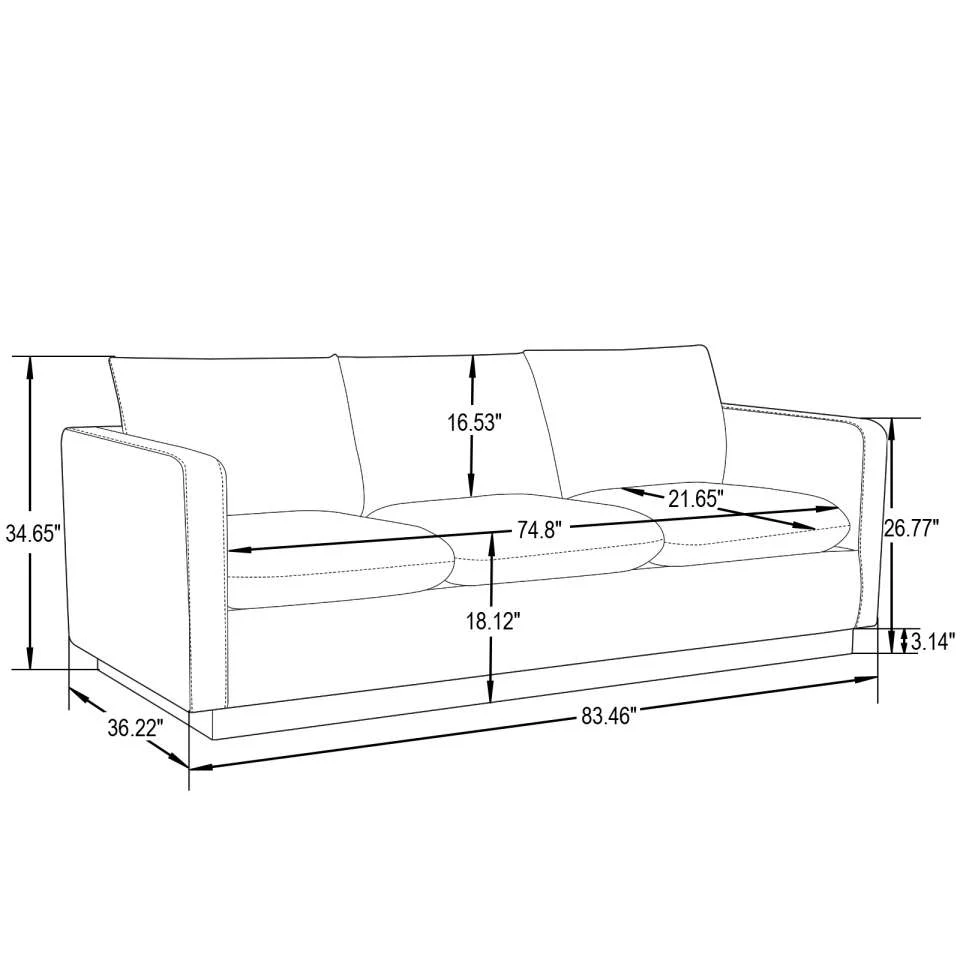 LeisureMod Nervo Modern Mid-Century Upholstered Leather Sofa with Gold Frame - Image 8