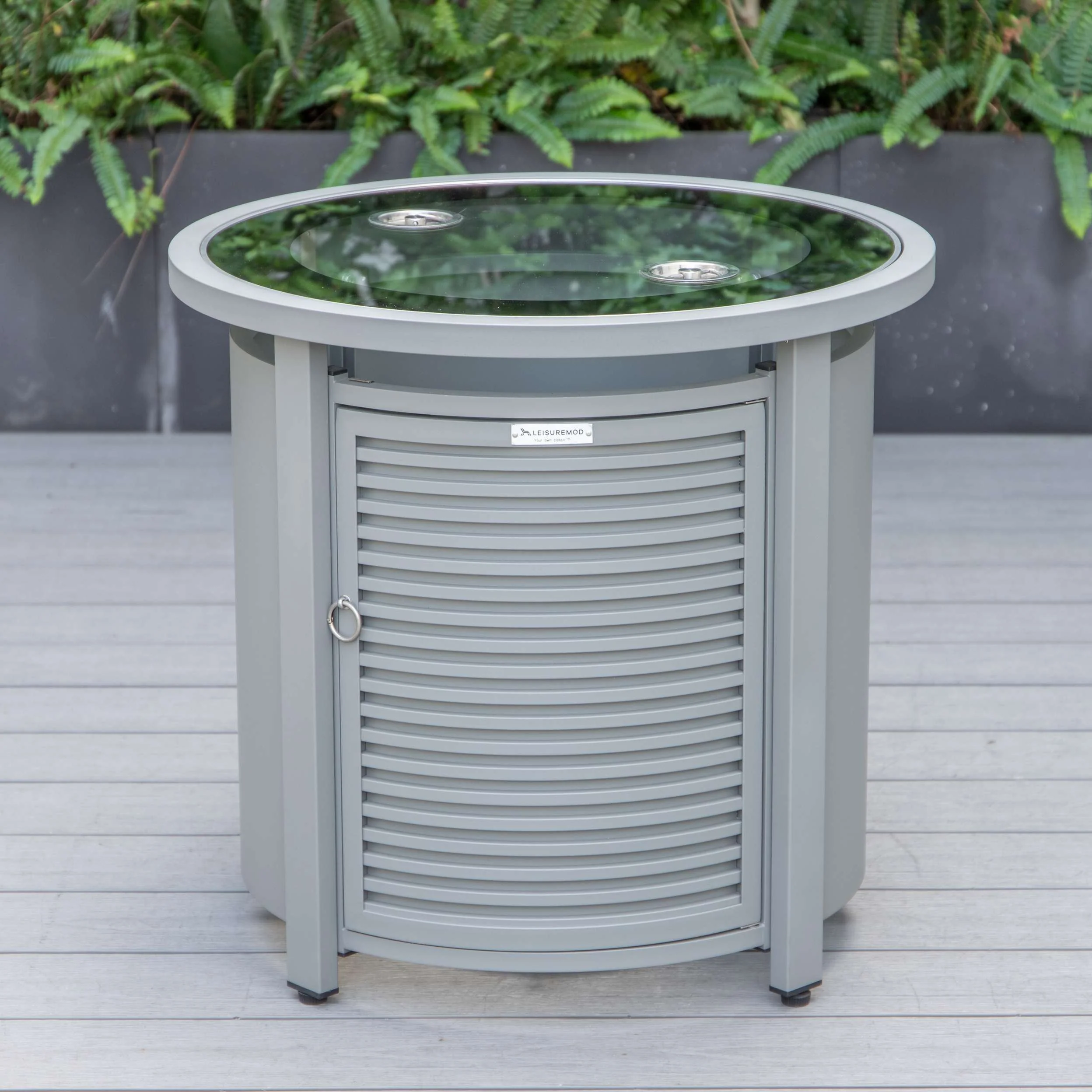 LeisureMod Walbrooke Black Patio Round Tank Holder with Slats Design - Image 18