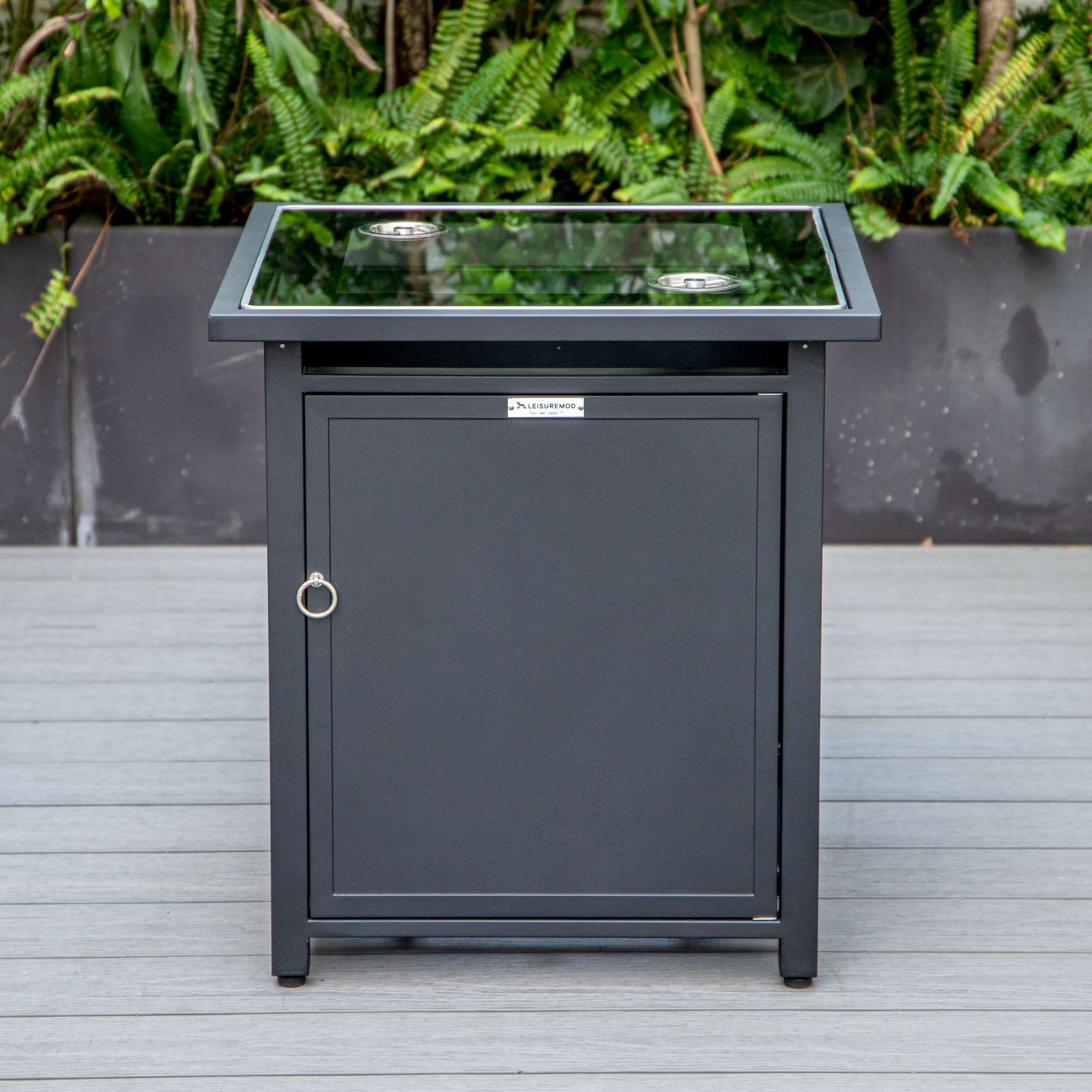 LeisureMod Walbrooke Modern Black Patio Conversation With Square Fire Pit & Tank Holder - Image 34