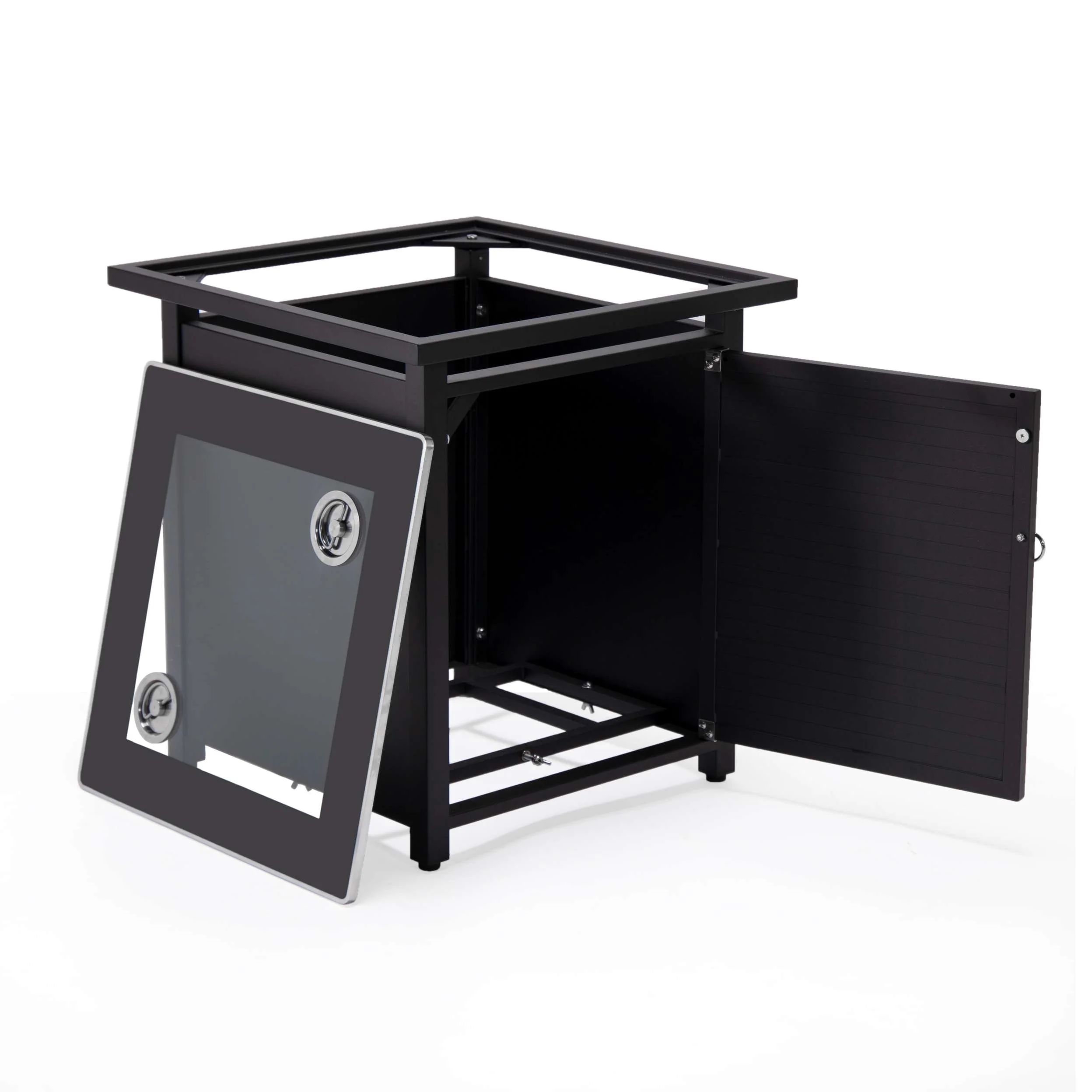 LeisureMod Walbrooke Modern Black Patio Conversation With Square Fire Pit With Slats Design & Tank Holder - Image 80