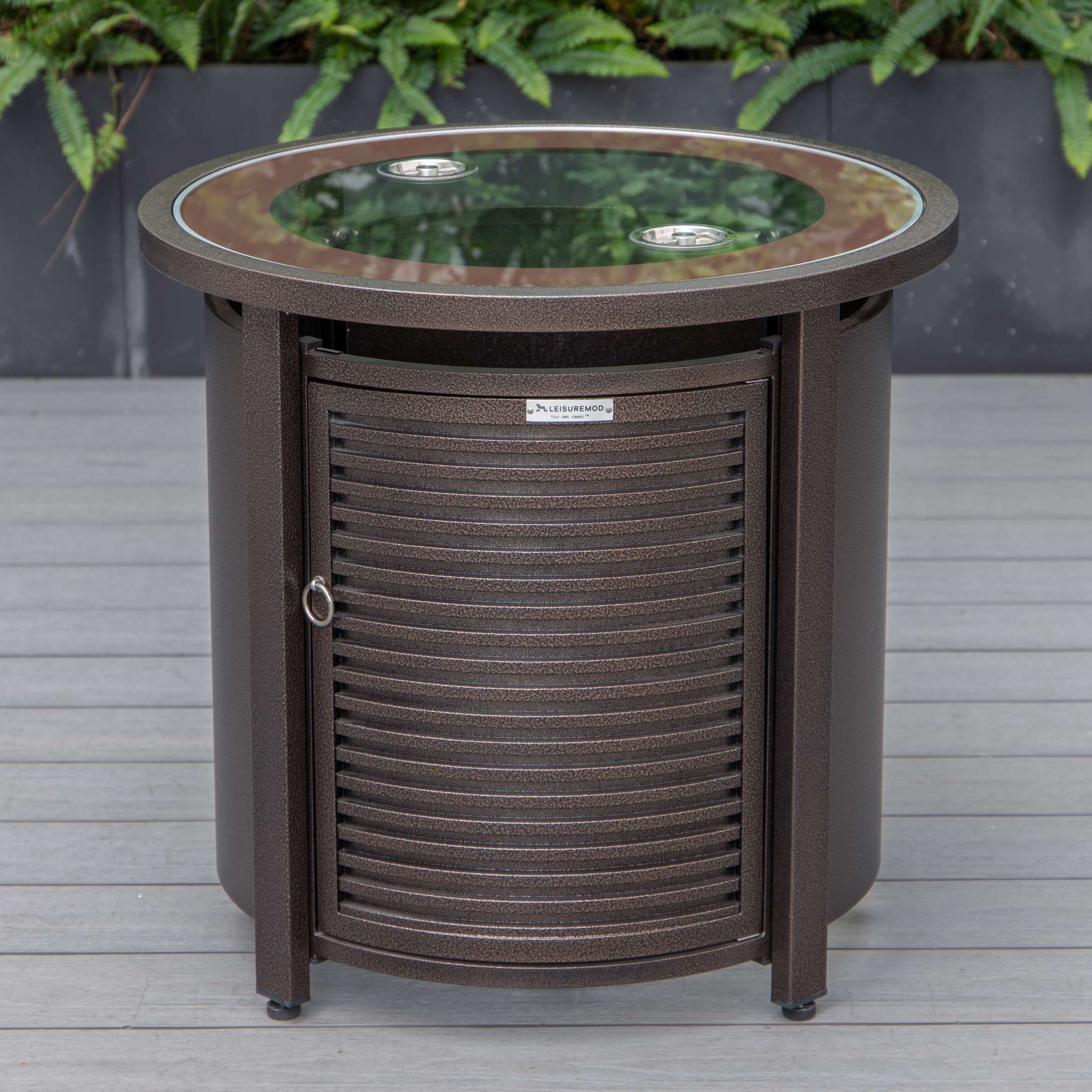 LeisureMod Walbrooke Modern Brown Patio Conversation With Round Fire Pit & Tank Holder - Image 39
