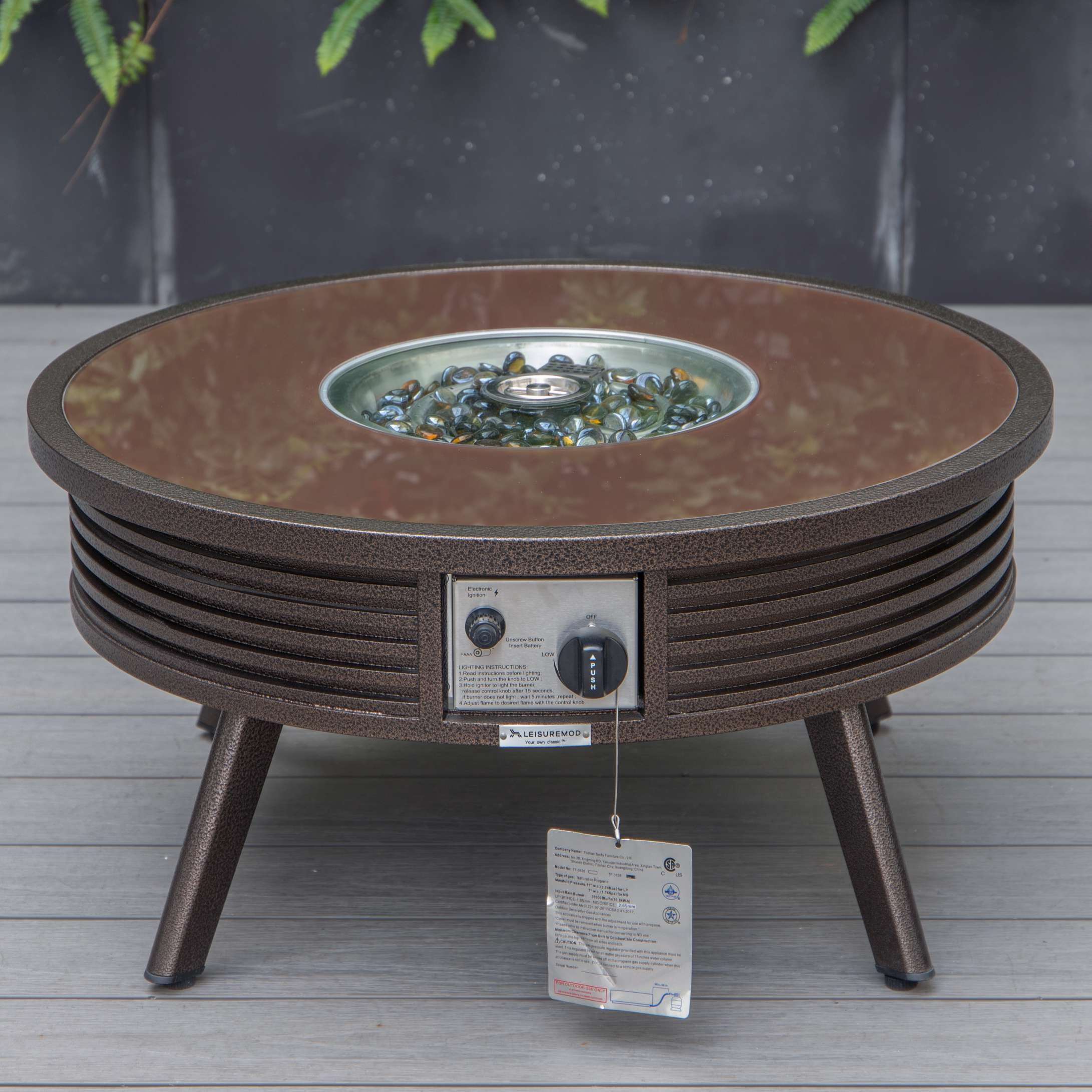 LeisureMod Walbrooke Modern Brown Patio Conversation With Round Fire Pit & Tank Holder - Image 41