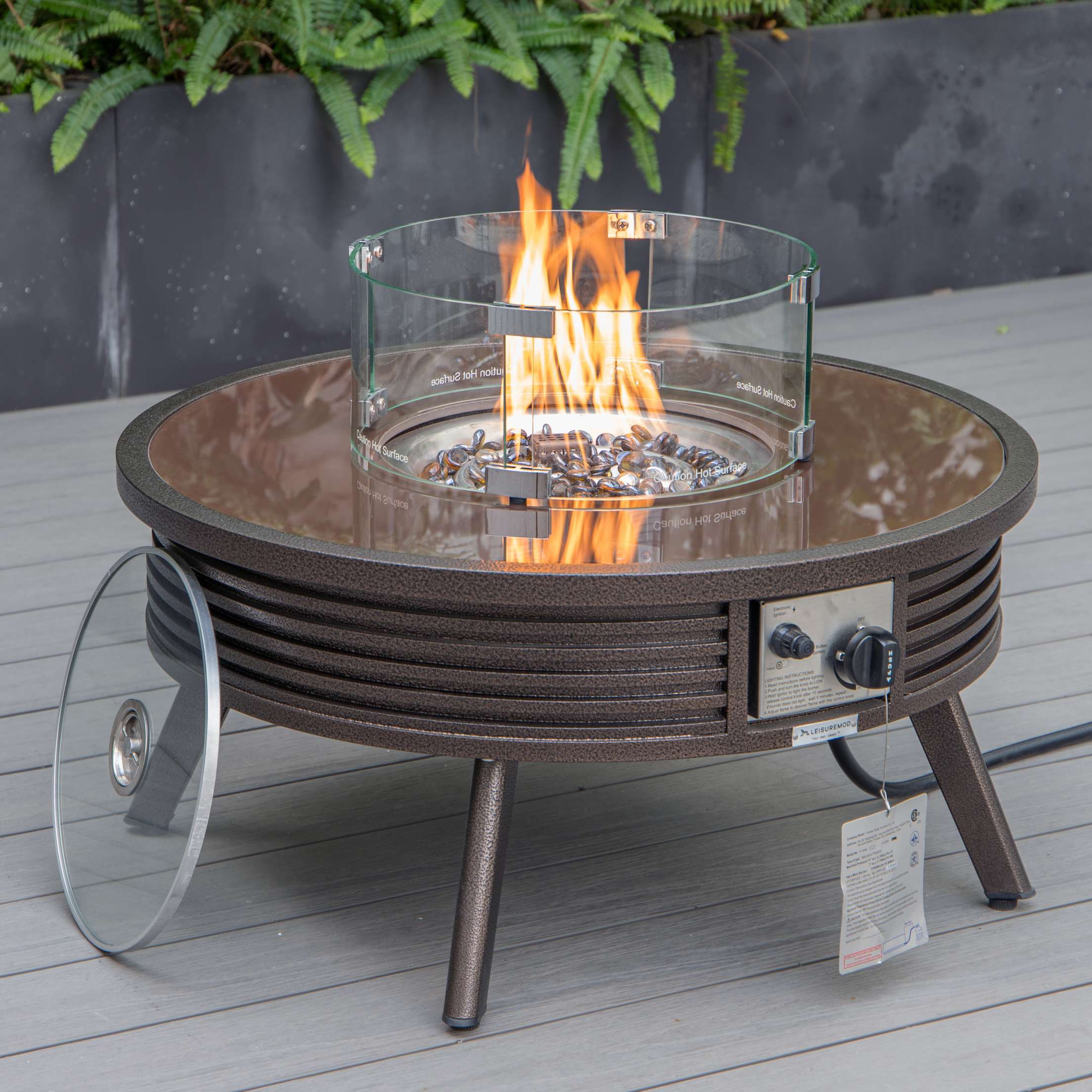 LeisureMod Walbrooke Modern Brown Patio Conversation With Round Fire Pit & Tank Holder - Image 46