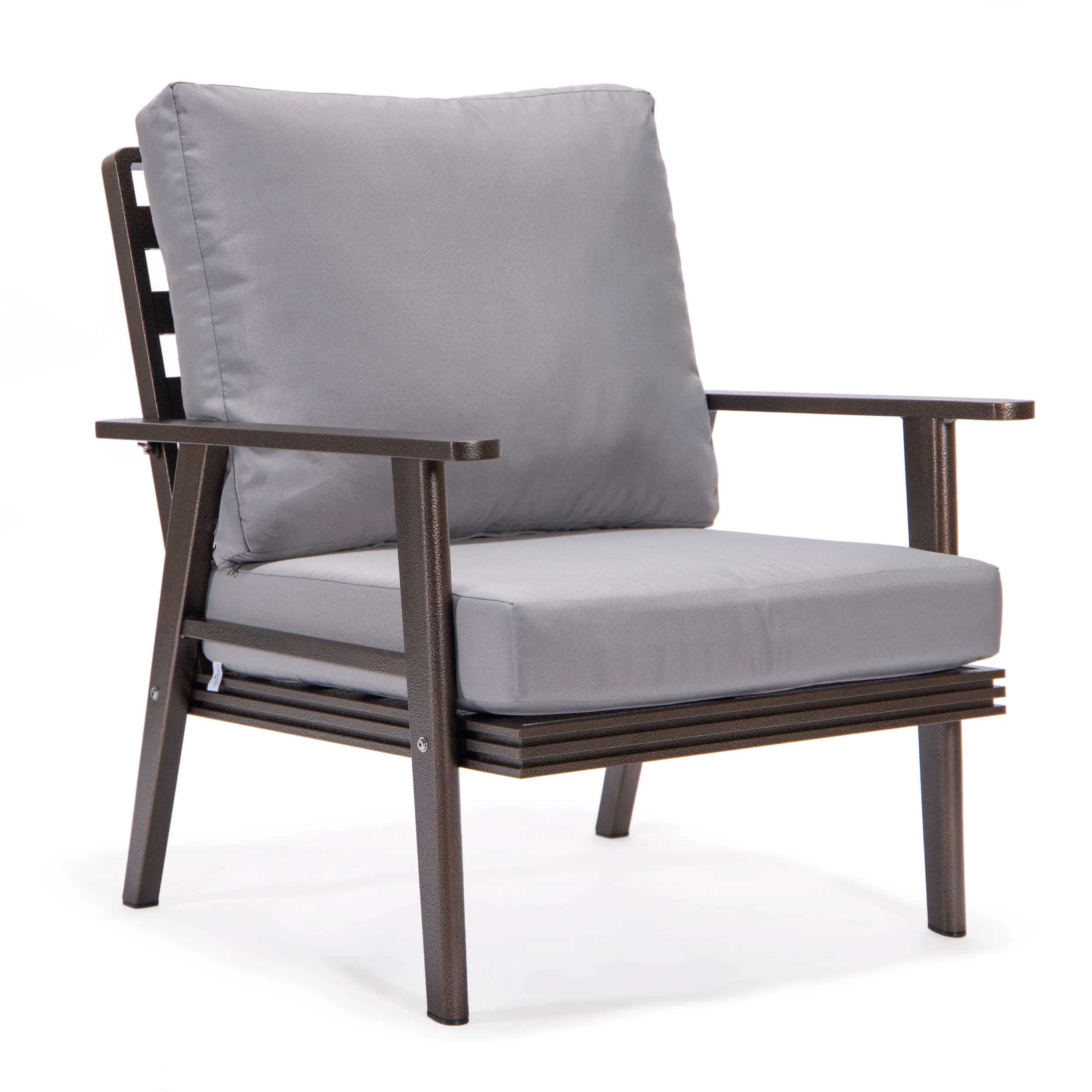 LeisureMod Walbrooke Modern Brown Patio Conversation With Round Fire Pit With Slats Design & Tank Holder - Image 23