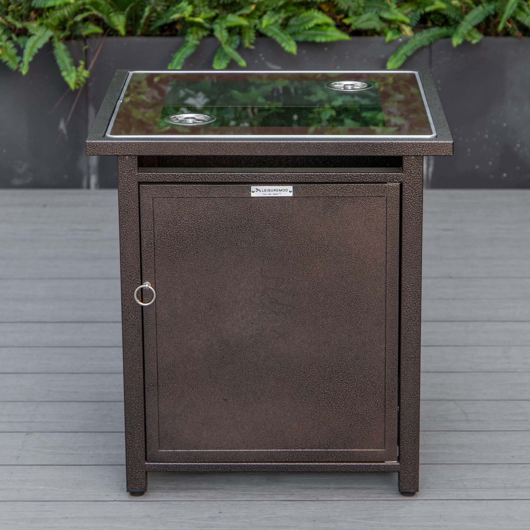 LeisureMod Walbrooke Modern Brown Patio Conversation With Square Fire Pit & Tank Holder - Image 12