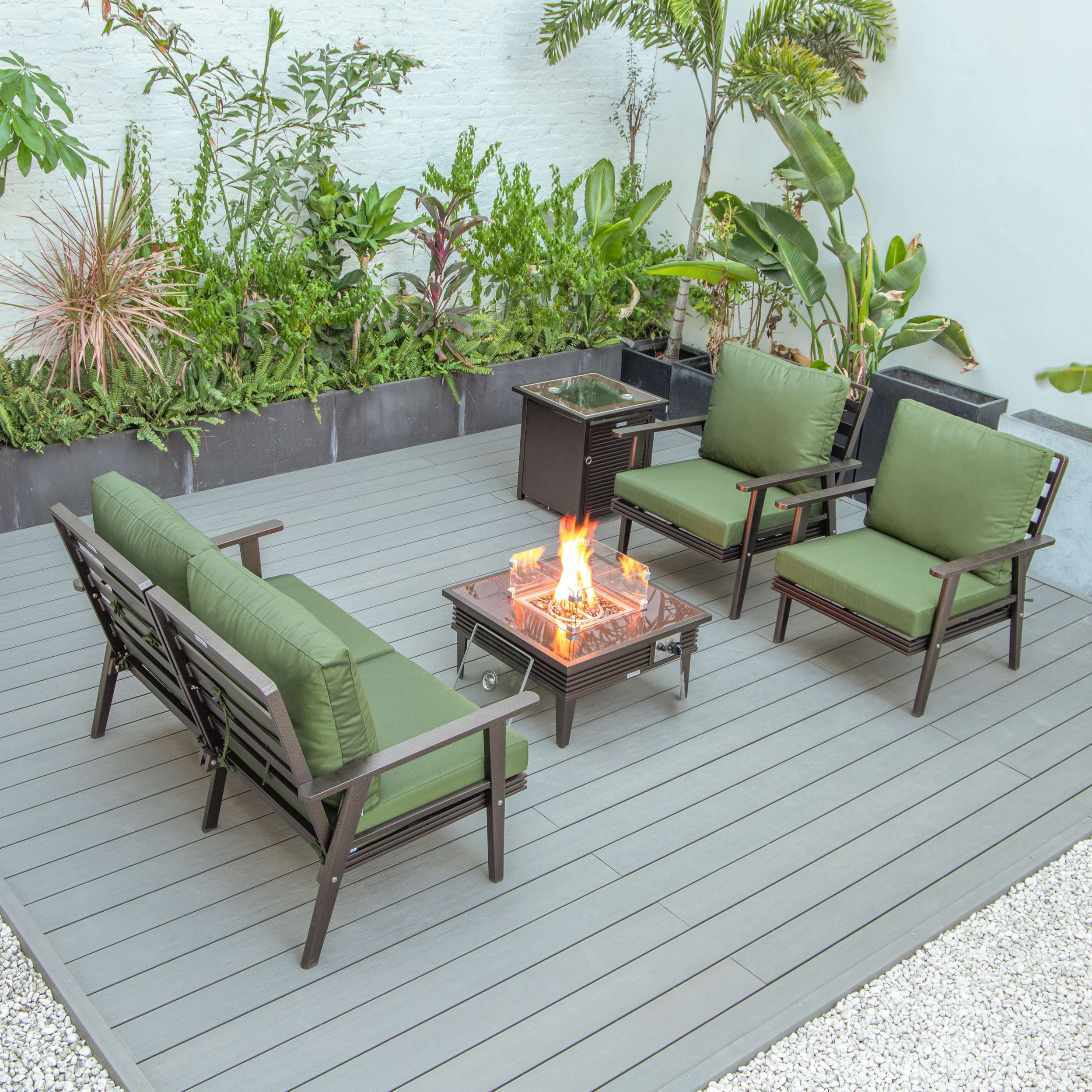 LeisureMod Walbrooke Modern Brown Patio Conversation With Square Fire Pit & Tank Holder - Image 152