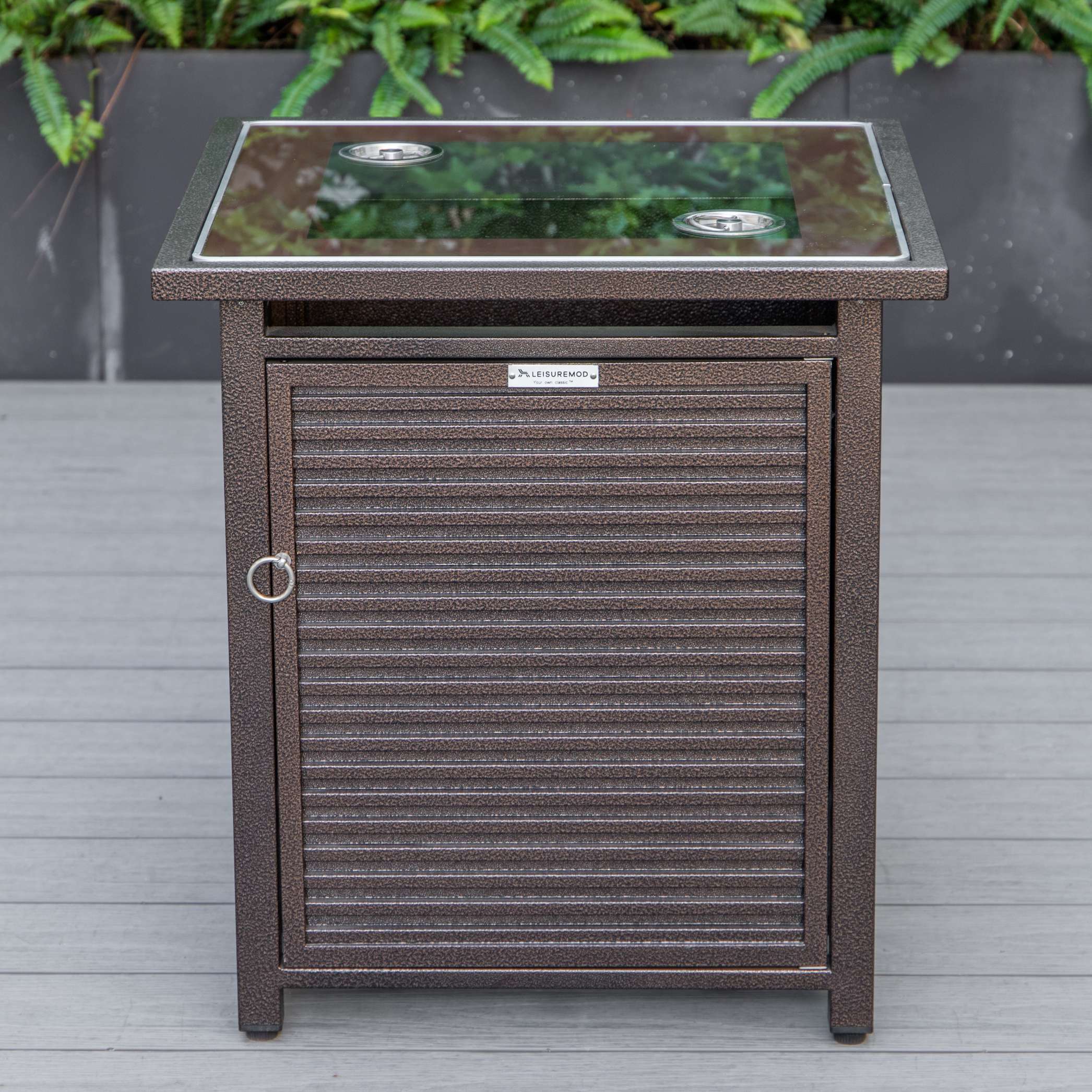 LeisureMod Walbrooke Modern Brown Patio Conversation With Square Fire Pit & Tank Holder - Image 64